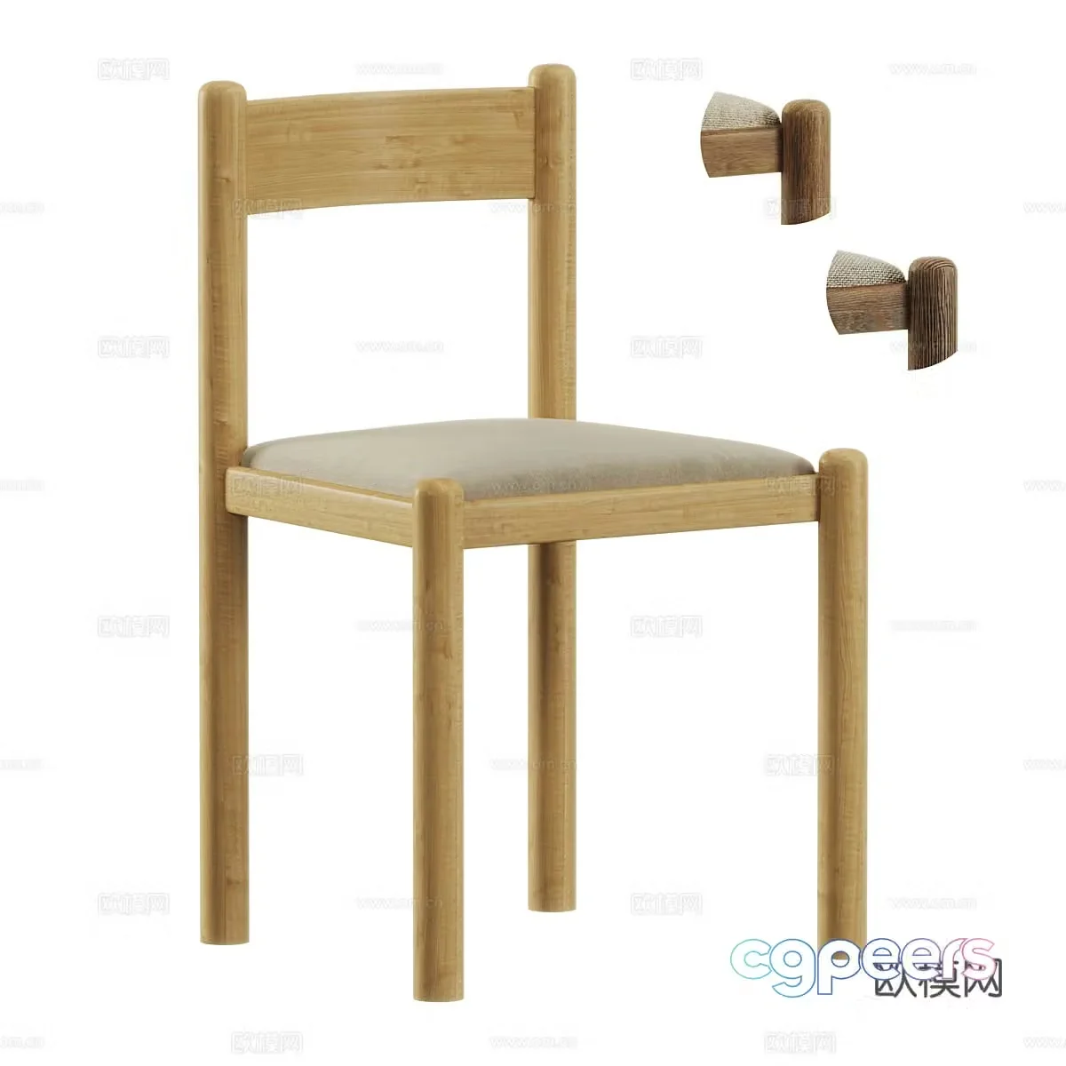 New Chinese style Swedish beech dining chair 3D model