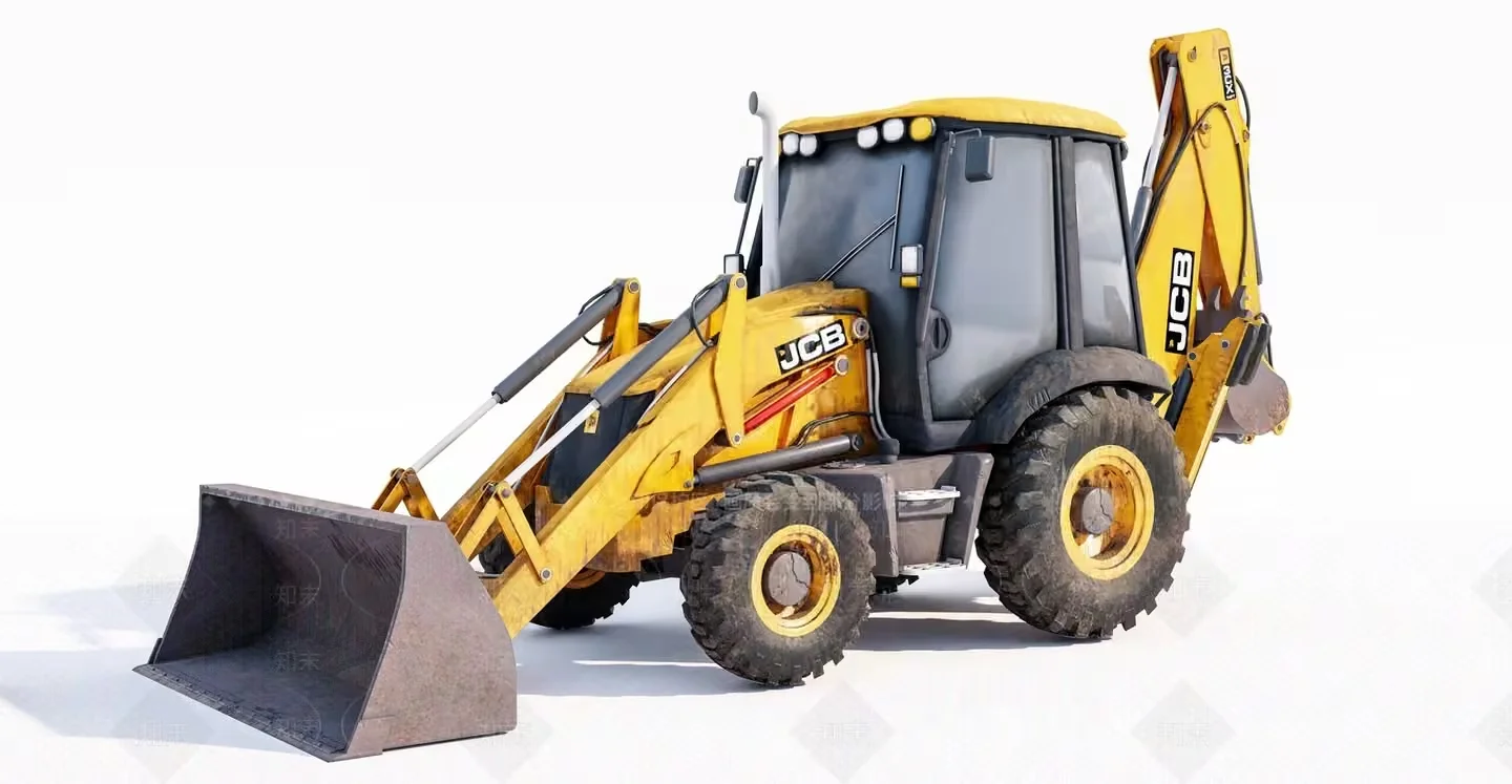 A Yellow Jcb Backhoe Loader 3D Model – 16798 – VRAY Render