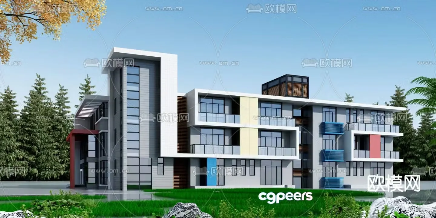 School appearance dormitory building 3D model