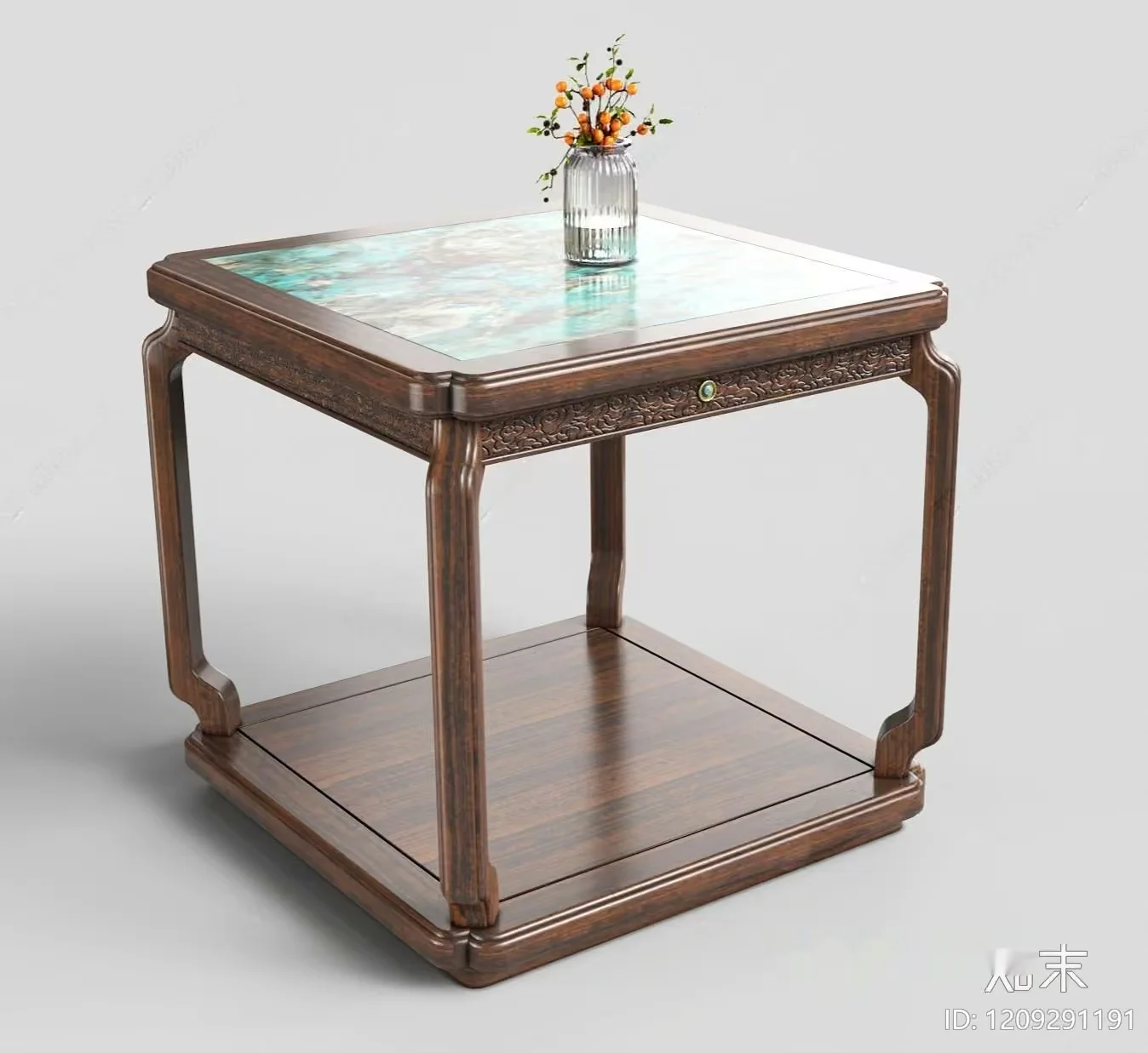 A Wooden Table With A Vase Of Flowers On Top 3D Model – 16064 – VRAY Render
