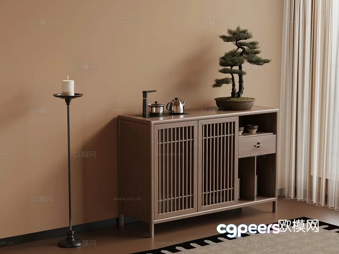 New Chinese style tea cabinet tea cabinet tea set teapot 3d model