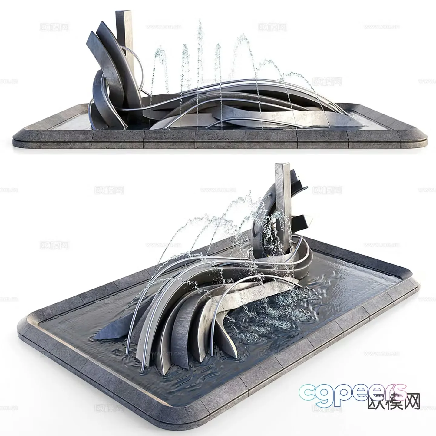 Urban waterscape sculpture fountain waterscape 3d model