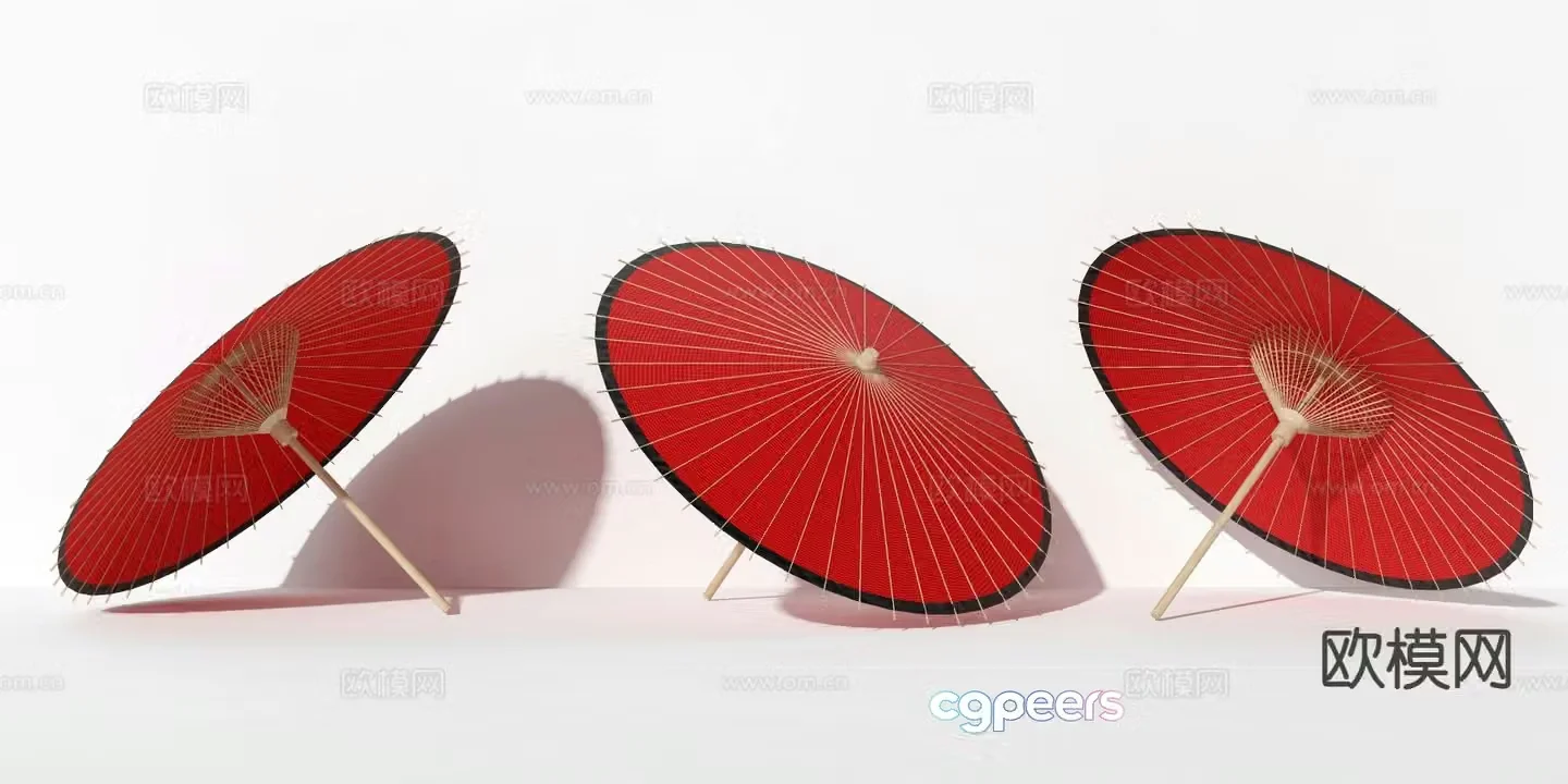 Chinese style red bamboo paper umbrella oil paper umbrella 3d model