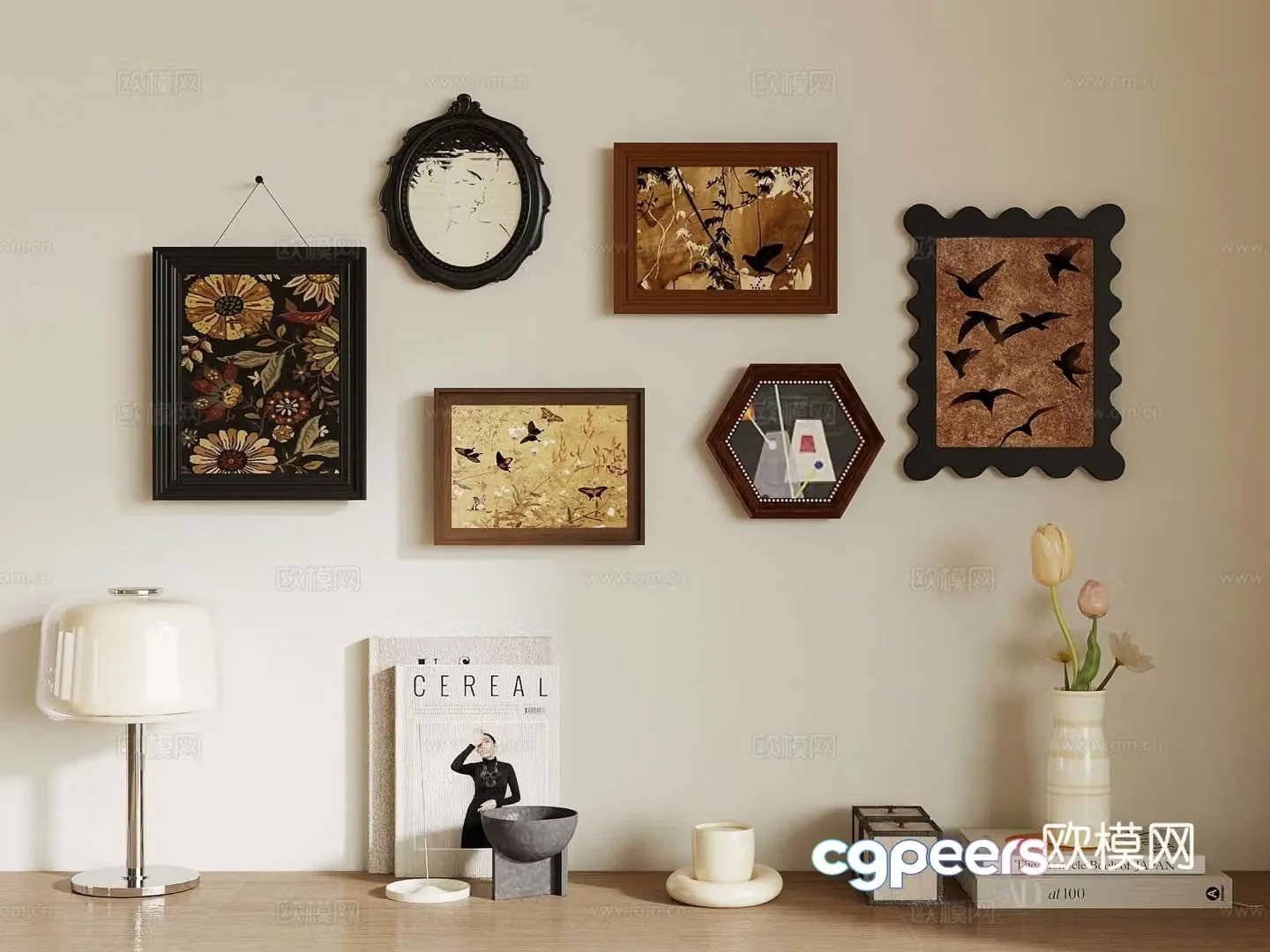 French hanging painting French ornament combination 3D model