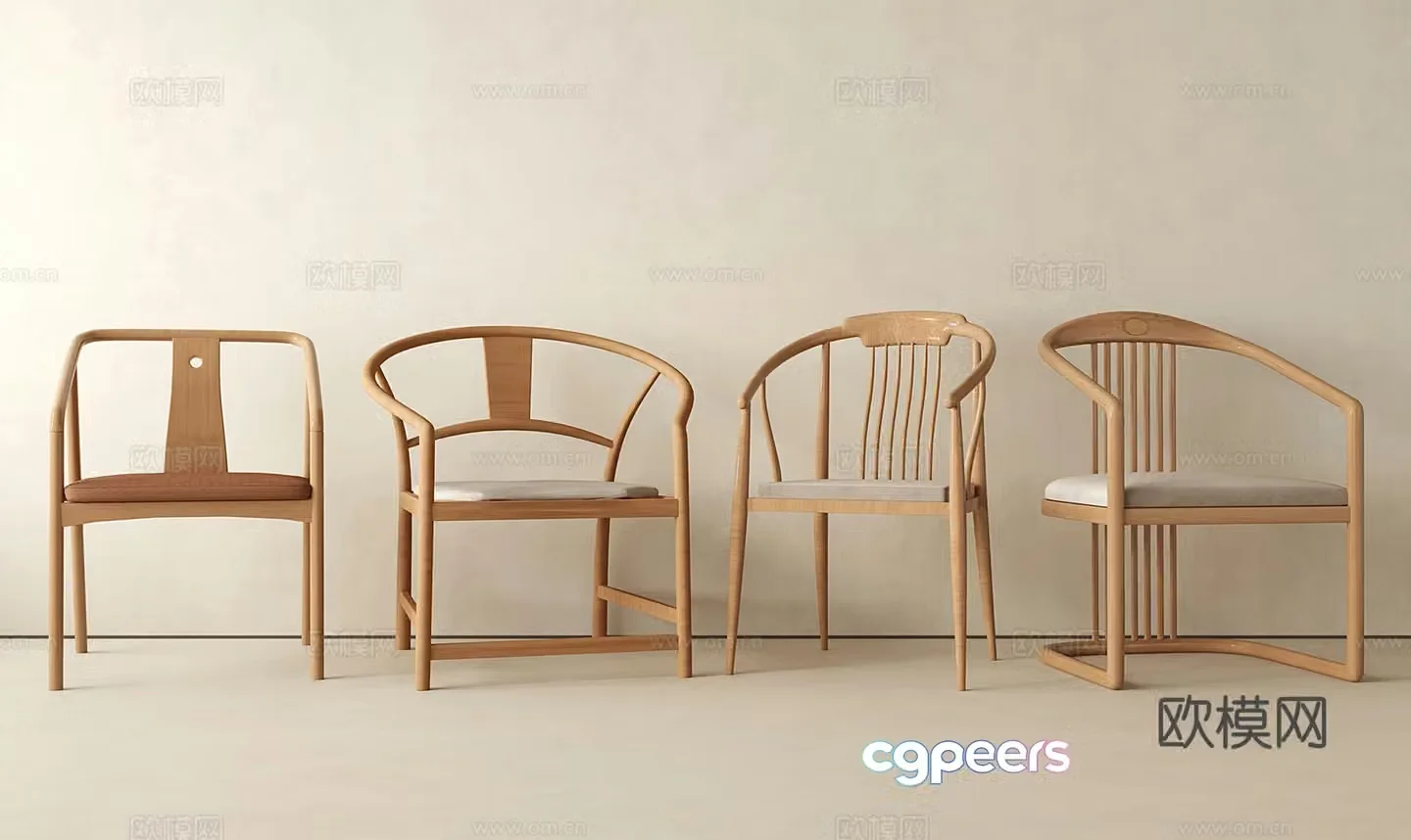 New Chinese dining chair single chair solid wood chair armchair ring chair 3d model