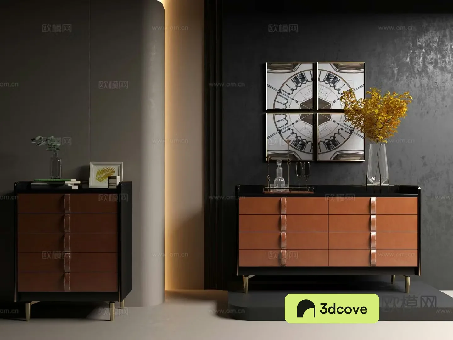 Medieval Style Drawer Cabinet Leather Entrance Cabinet