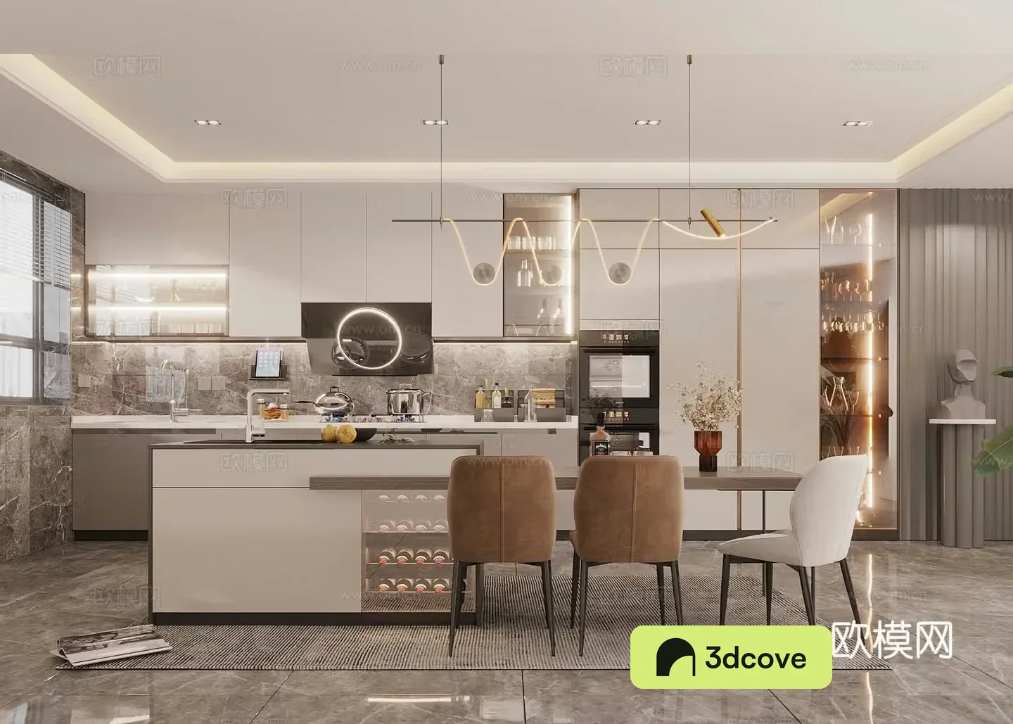 Modern creamy kitchen supplies combination island dining seat combination kitchen appliances dining
