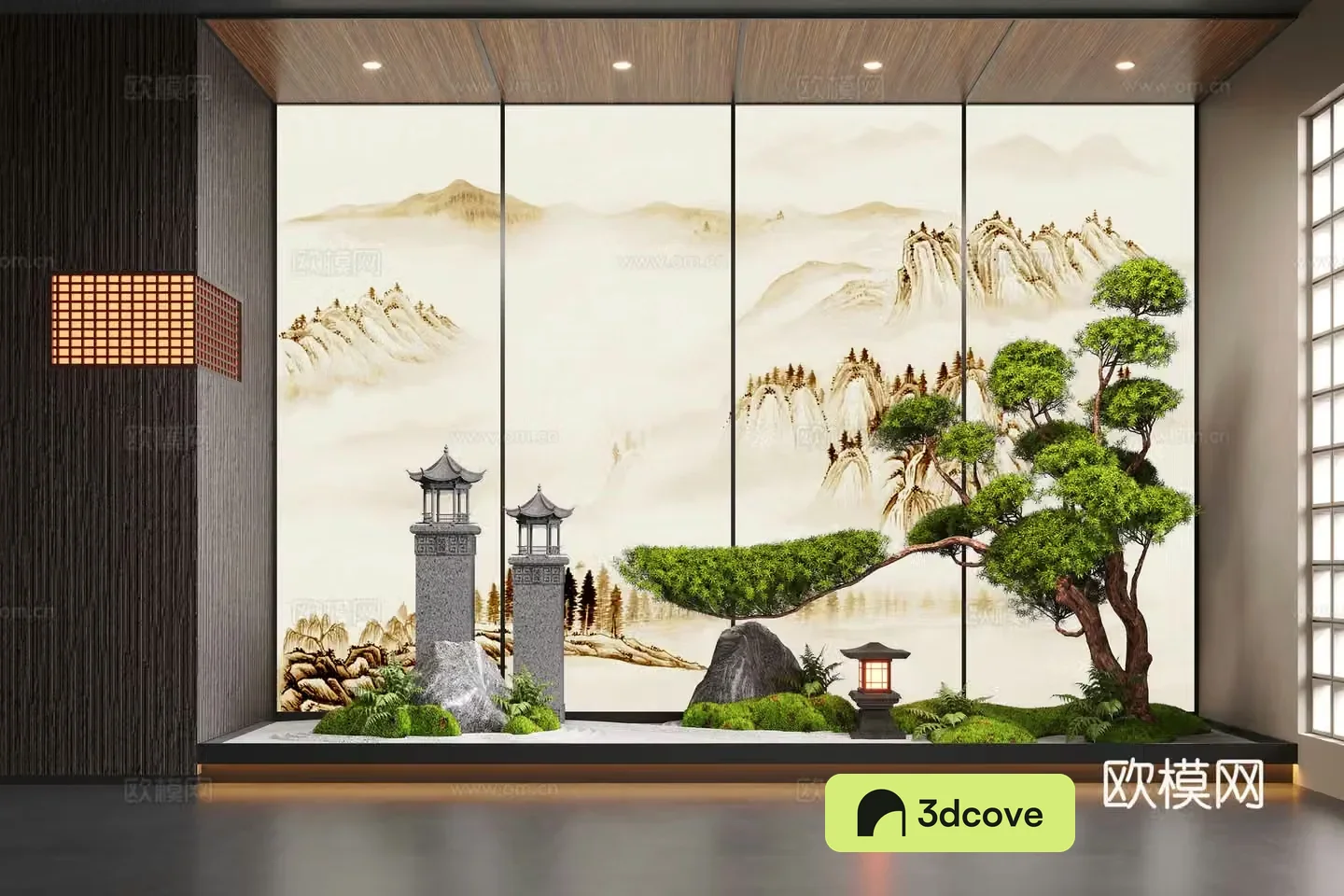 New Chinese style indoor landscaping pine tree plant pile