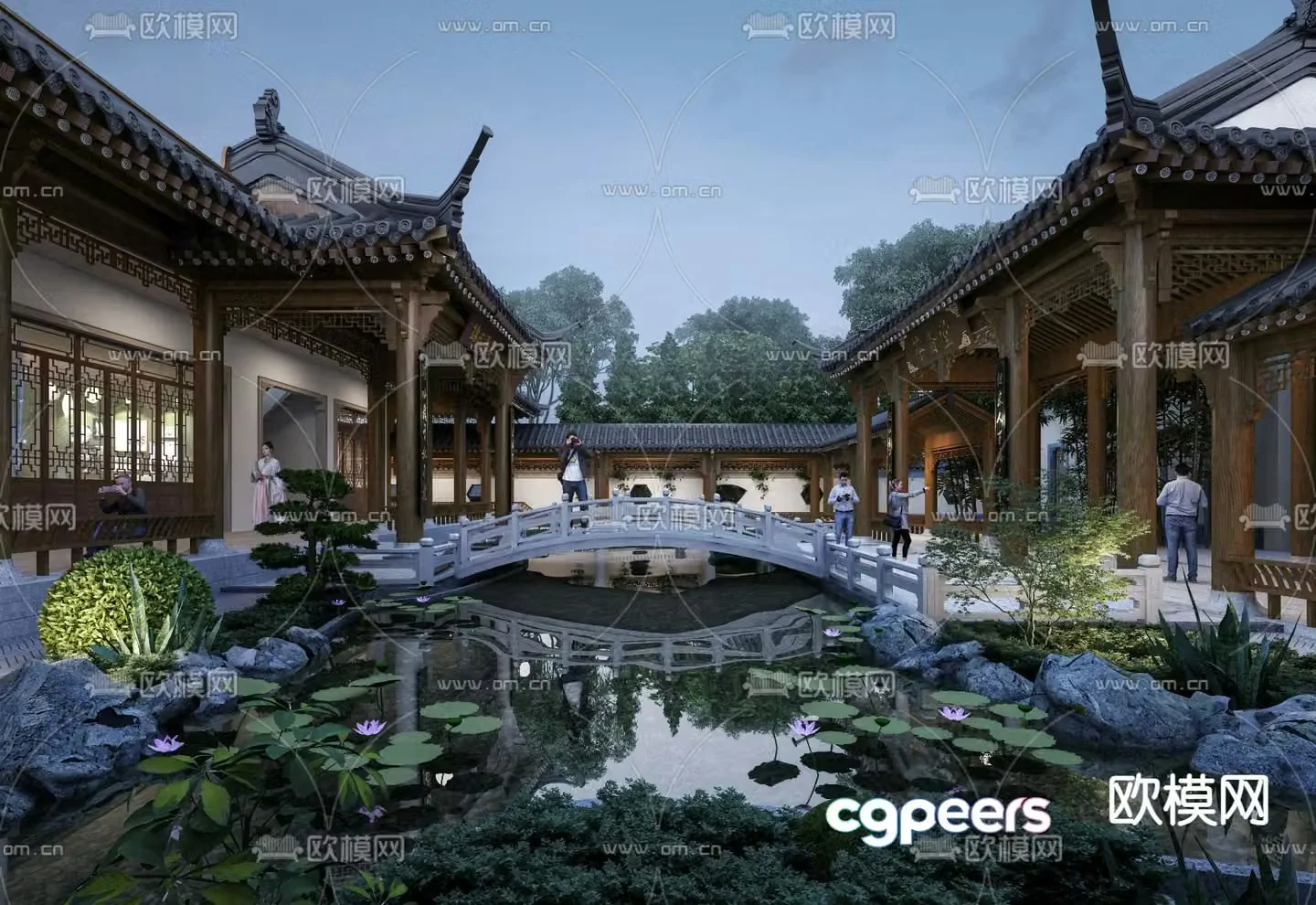 Soviet-style garden landscape inner court landscape 3D model