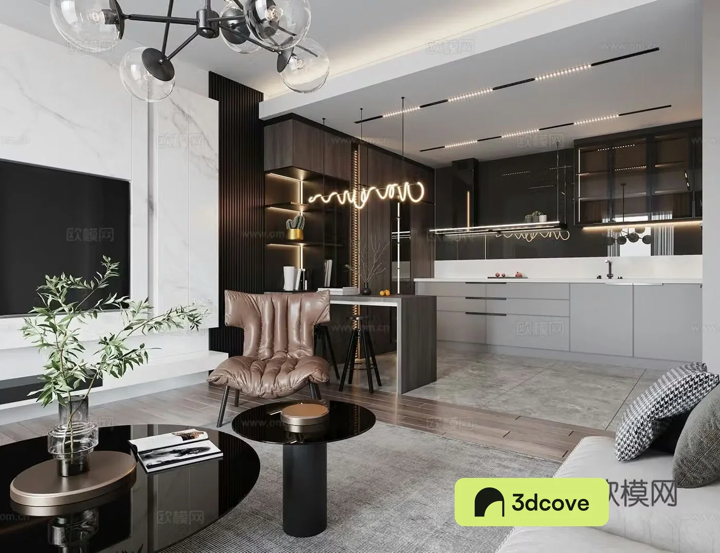 Modern living and dining room