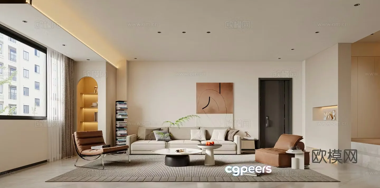 Modern guest dining room living room dining kitchen 3d model