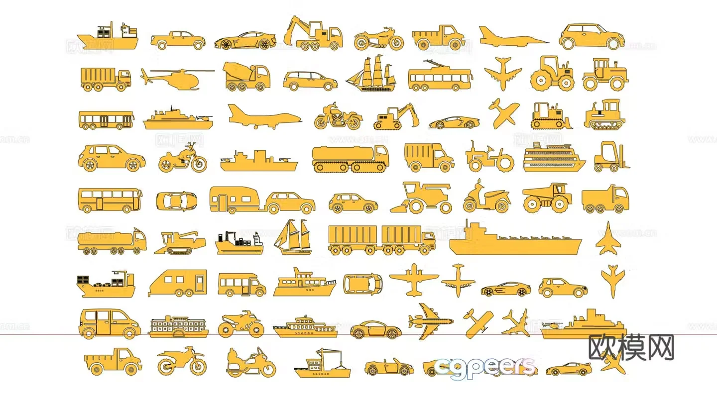 Car silhouettes car silhouettes motorcycle bus silhouettes plane transportation silhouettes 3d model