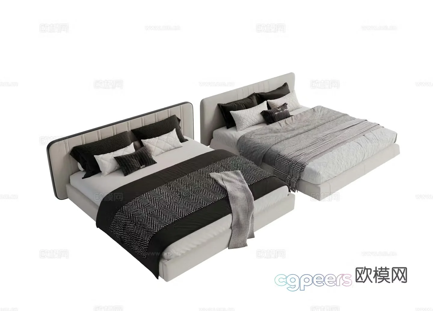 Modern fabric dual bed Main bed bedroom minimalist bed bed Minotti Modern dual bed 3D model