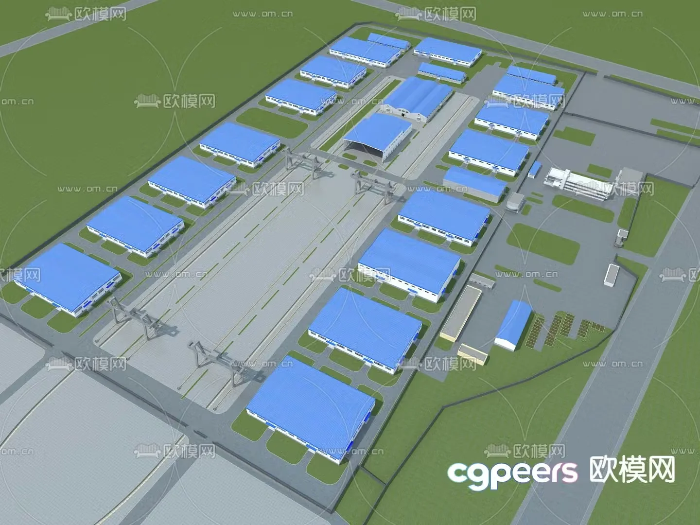 Aerial view 3D model of factory building