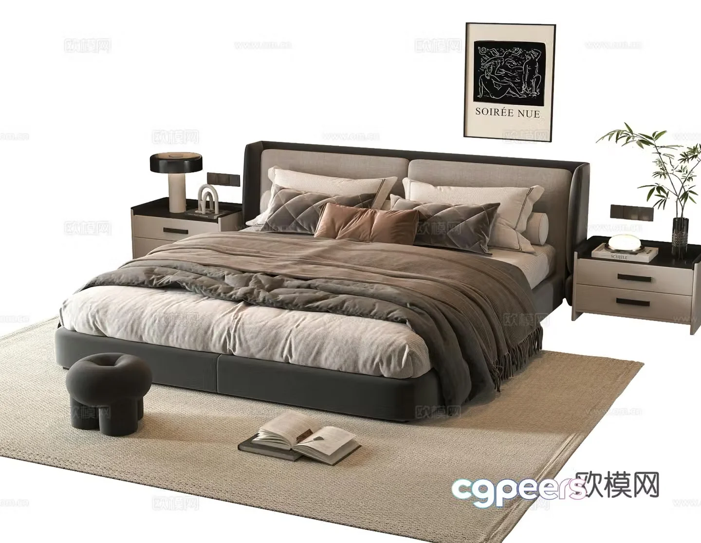 Modern double bed 3d model