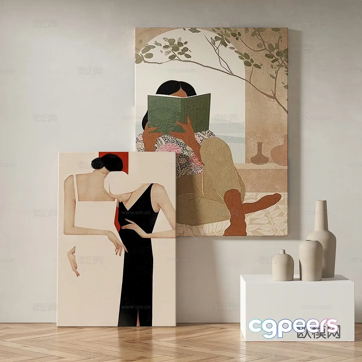 Modern figure painting decorative painting 3d model
