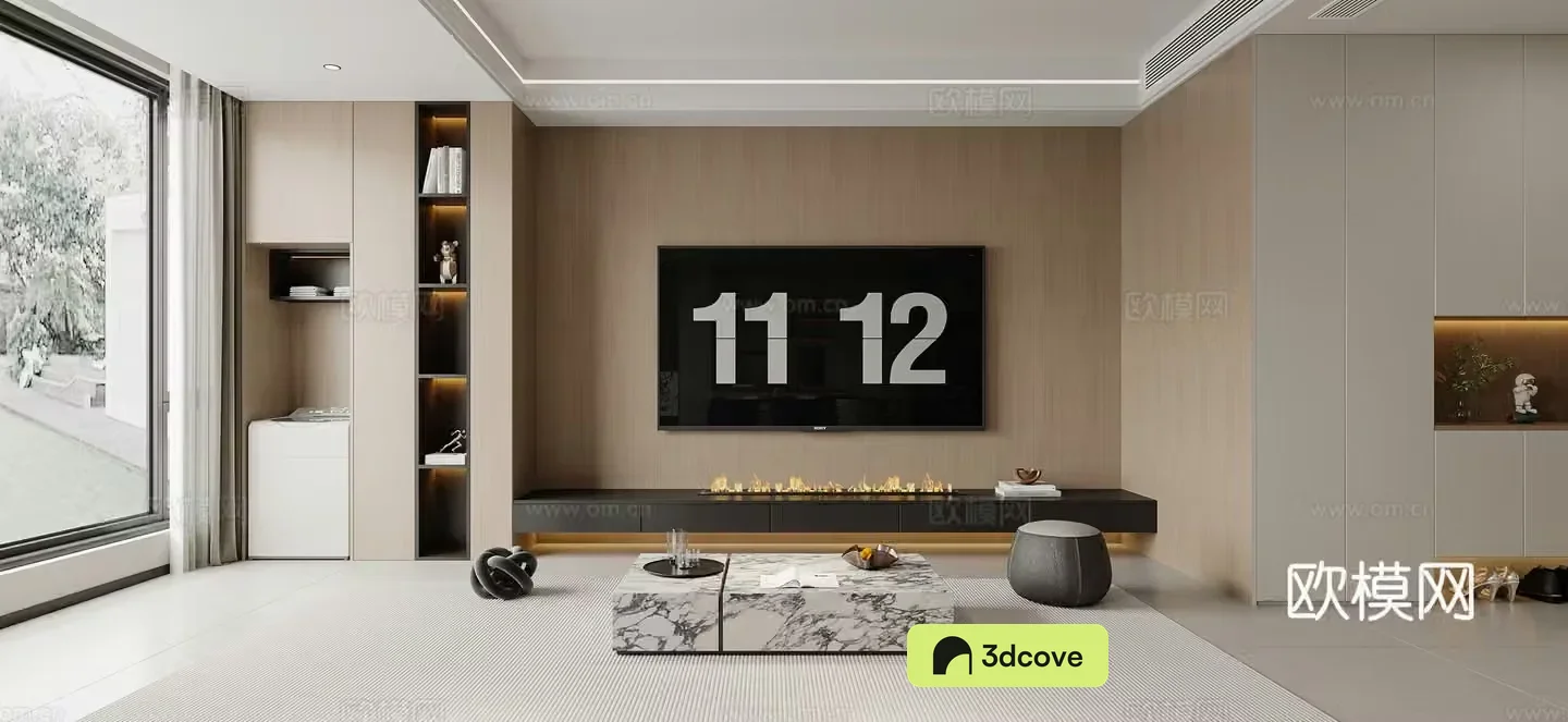 Modern TV background wall TV cabinet fireplace modern living room modern living dining room simple wash