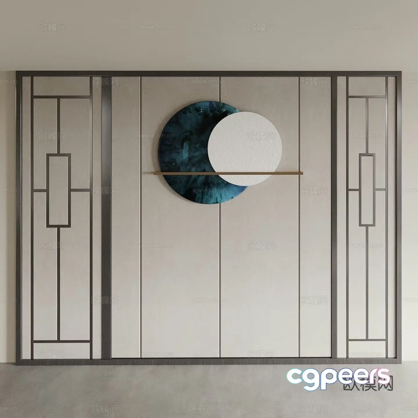 New Chinese style background wall bedside background wall 3d model