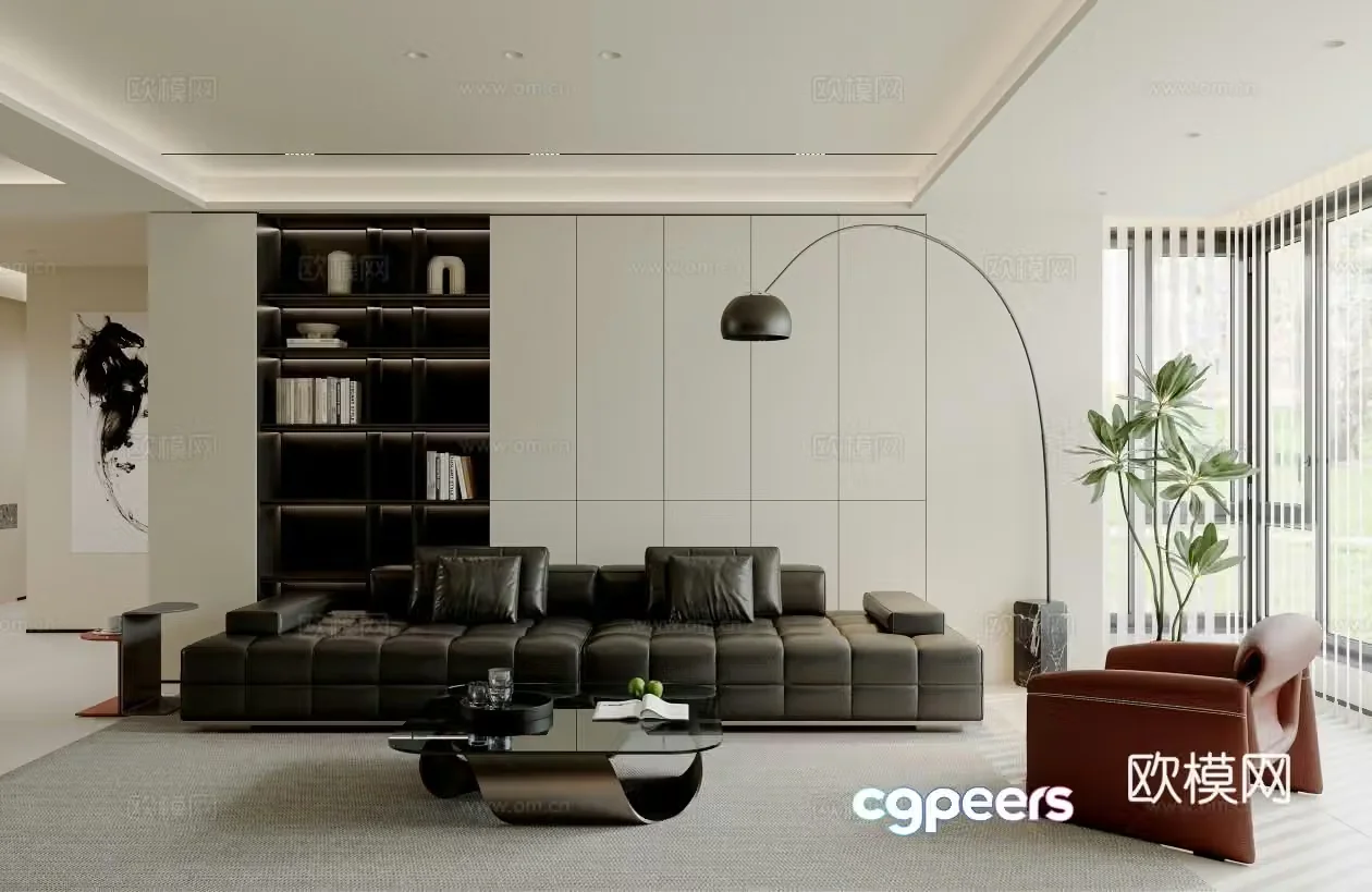 Modern living and dining room 3d model