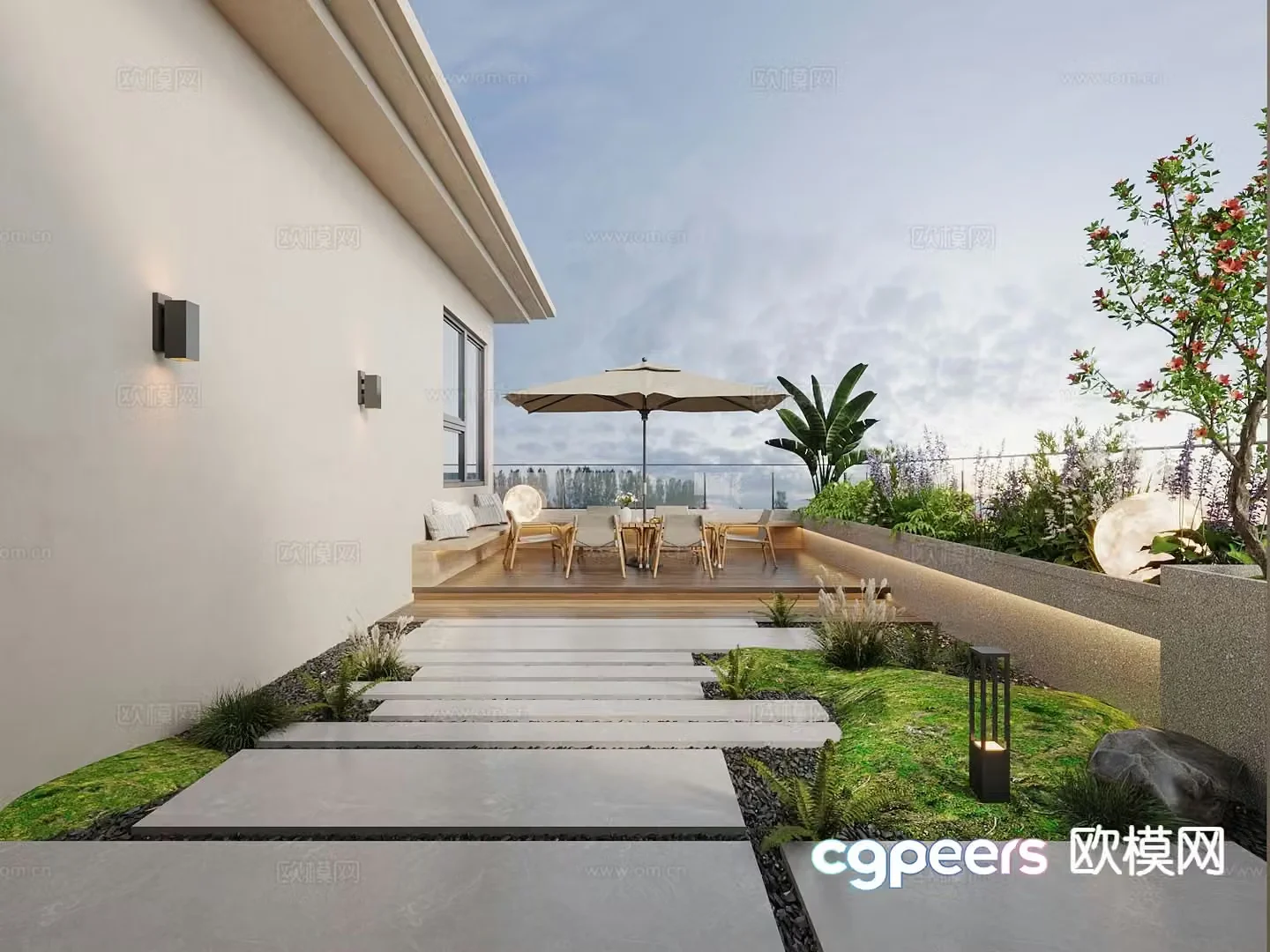 Modern villa landscape courtyard landscape terrace 3d model