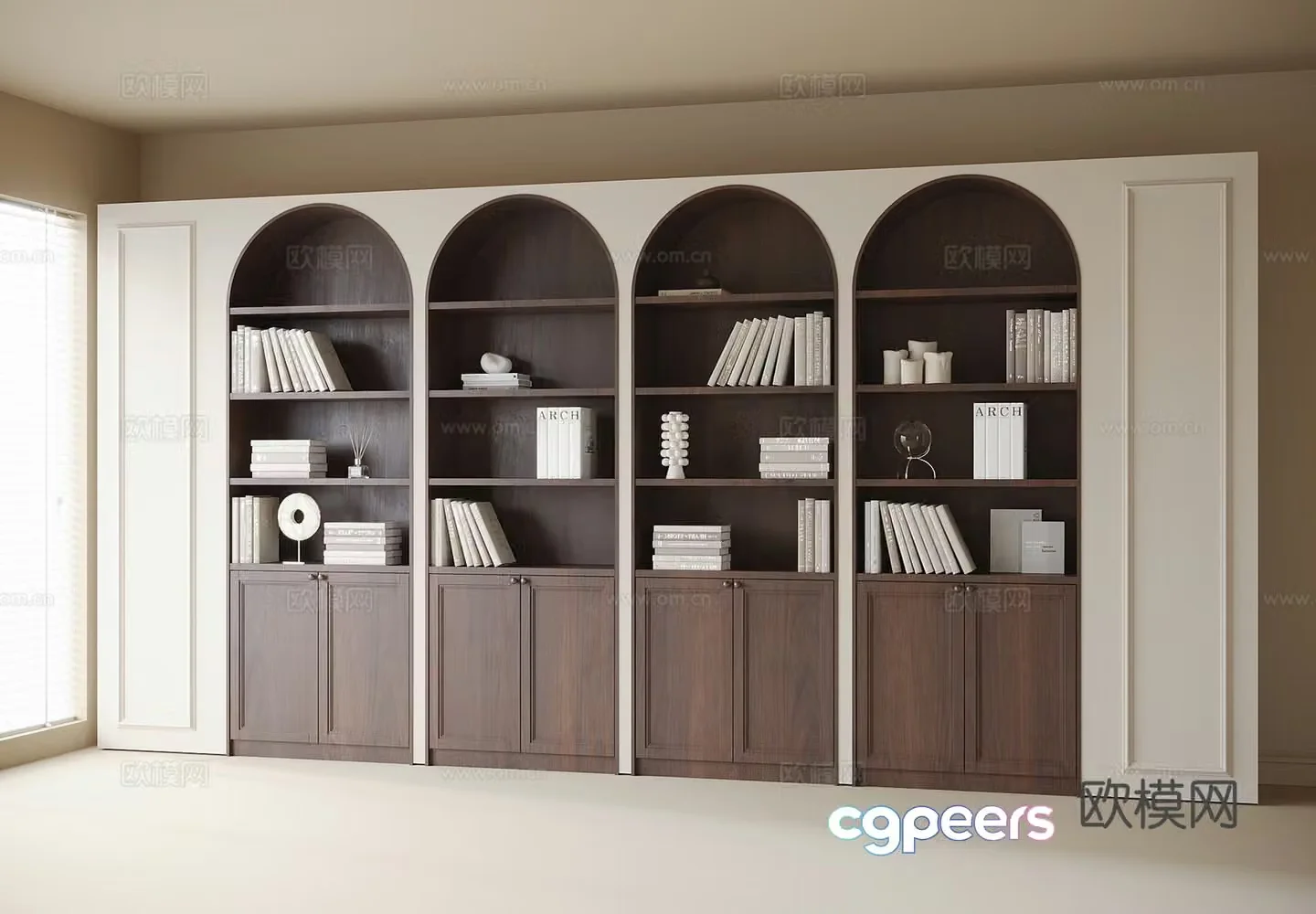 French wall-to-wall bookcase 3D model