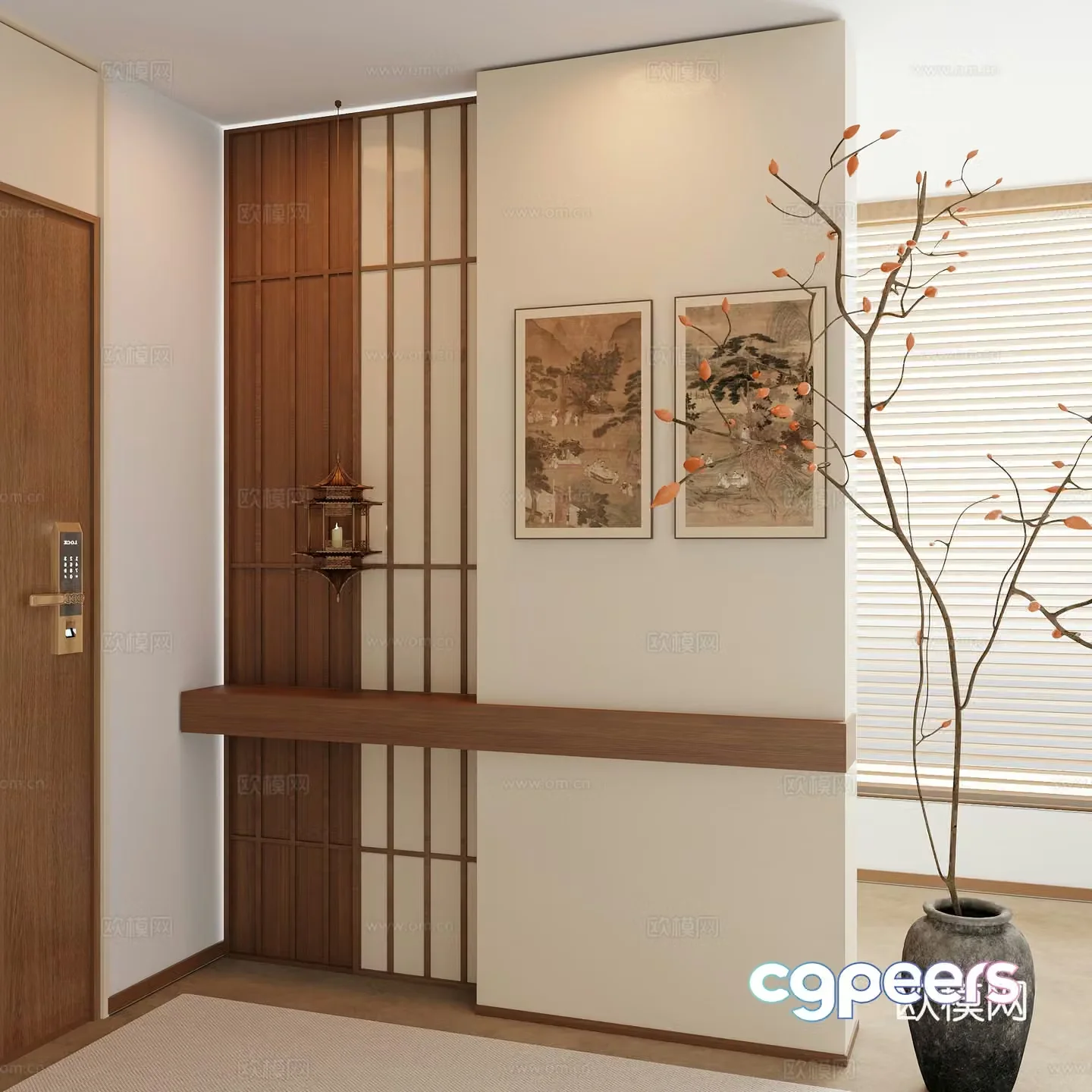 New Chinese style entrance cabinet Song family entrance cabinet Door entrance cabinet Decorative entrance door 3D model