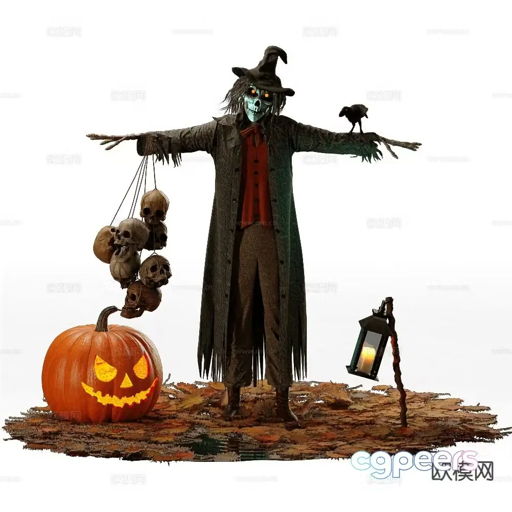 Scarecrow landscape Halloween decoration sketch 3d model