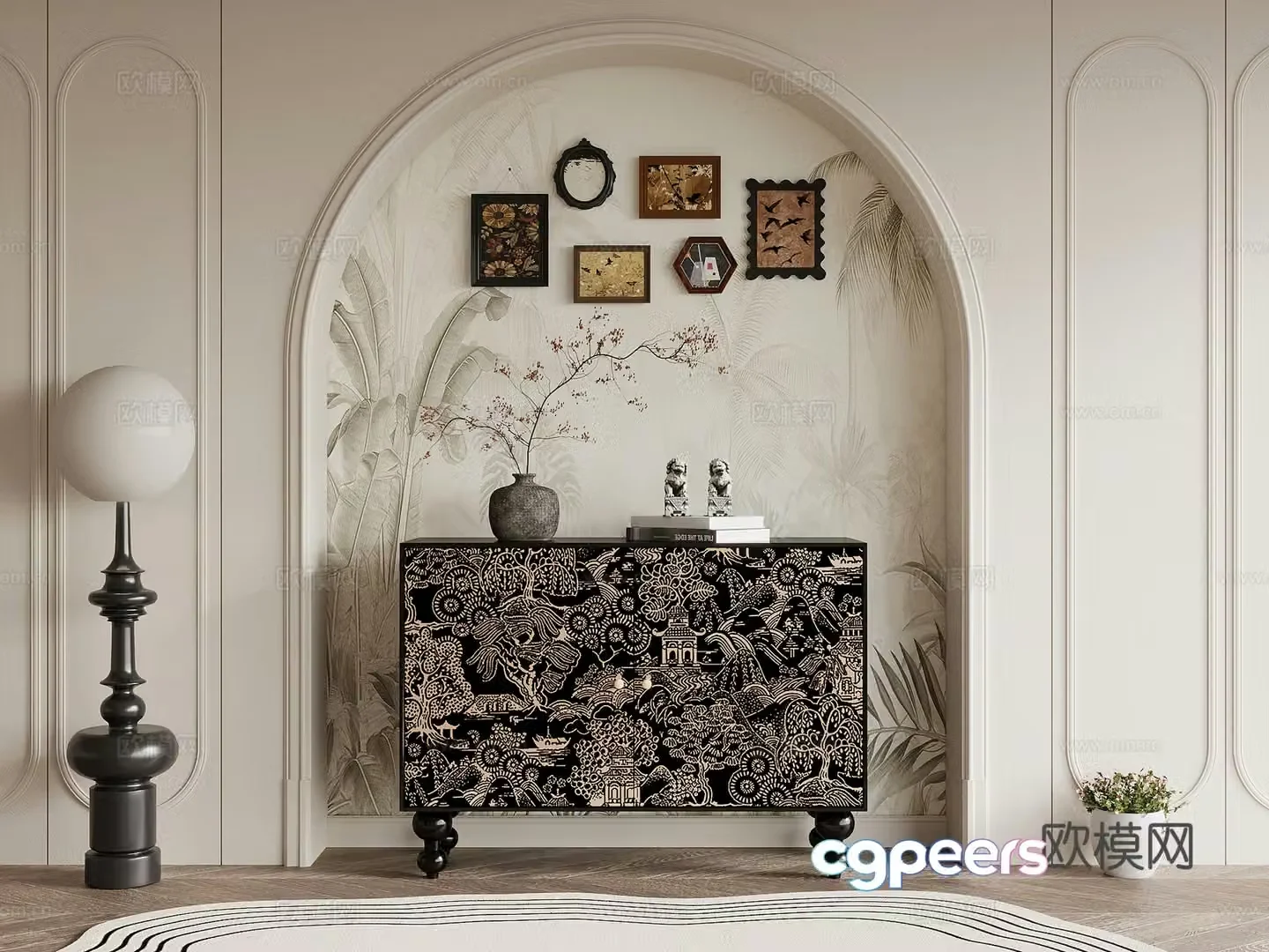 12 porch cabinet French retro style porch cabinet decorative painting floor lamp 3d model