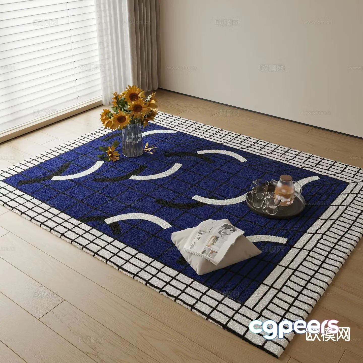 Modern blue carpet plaid carpet 3d model