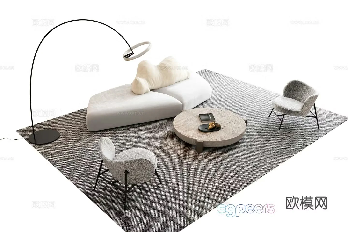 Modern sofa coffee table combination 3D model