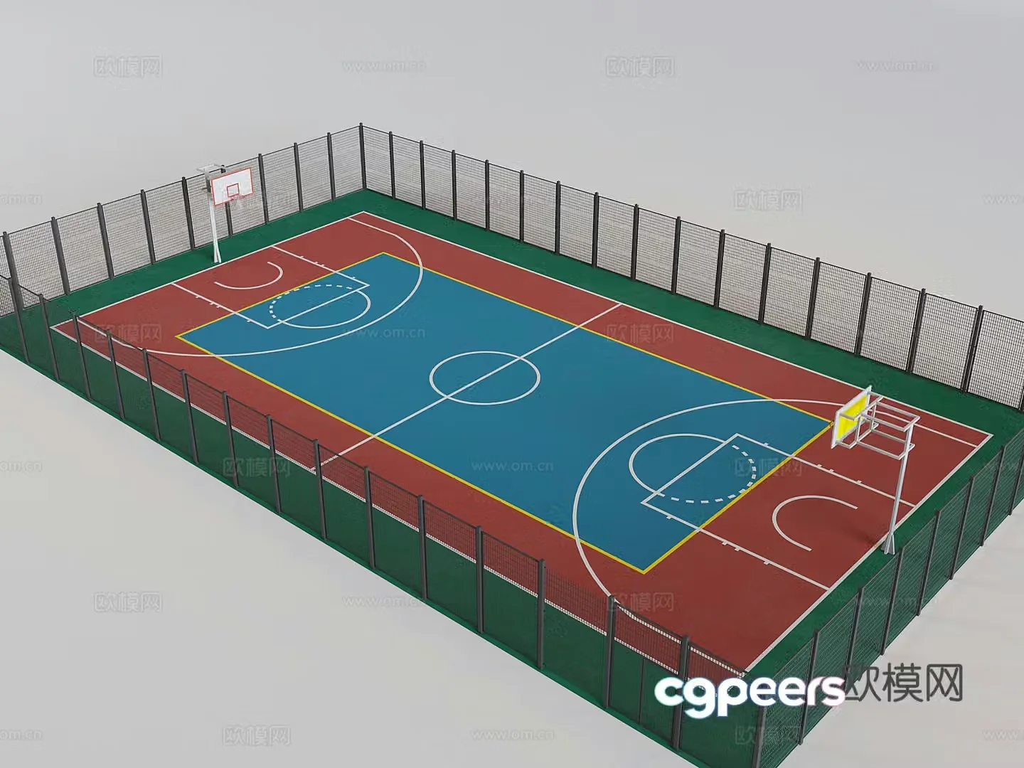 Basketball court fence guardrail 3d model