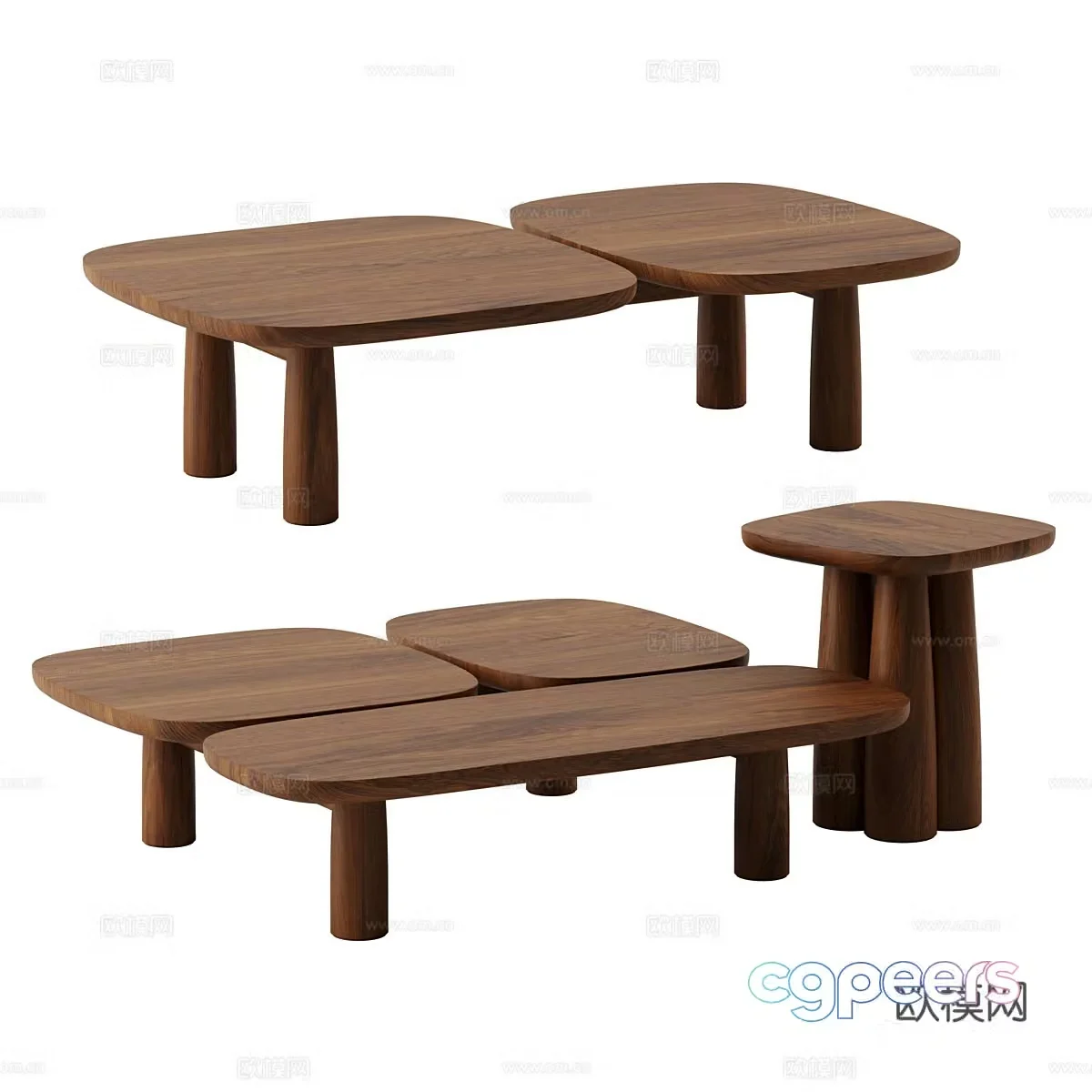 Middle-aged style tea table combination mother-child tea table wooden tea table walnut tea table side table wooden edge table 3D model