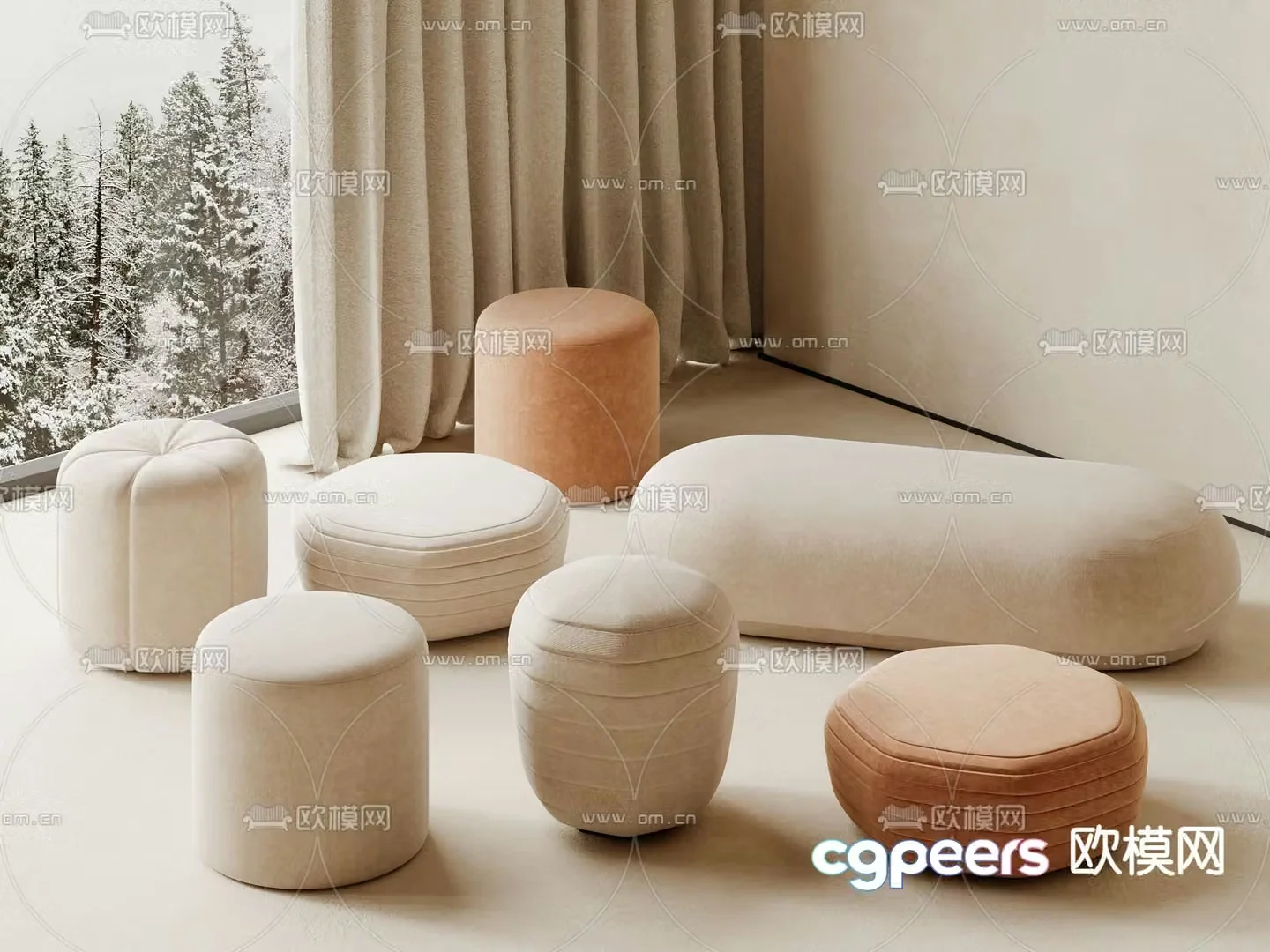 Stool sofa stool low stool round stool footrest 3D model