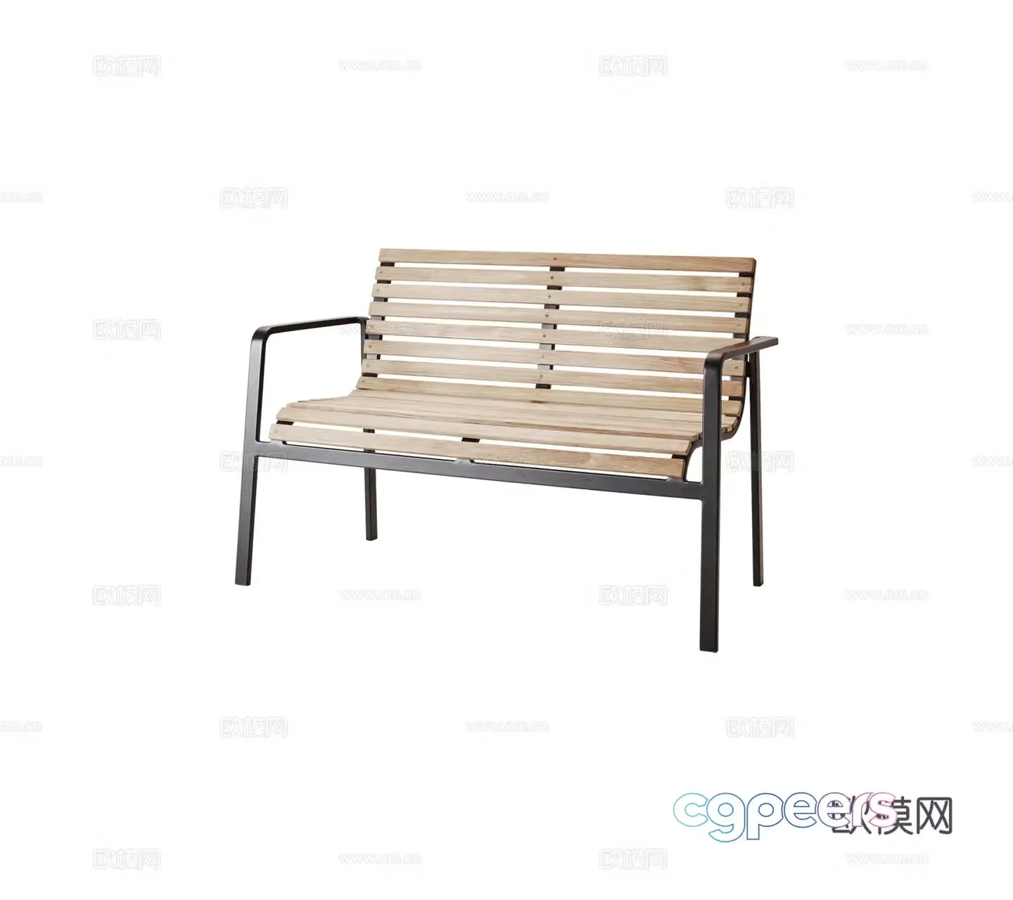 Modern outdoor furniture Park square bench Metal teak double chair Garden terrace bench 3d model