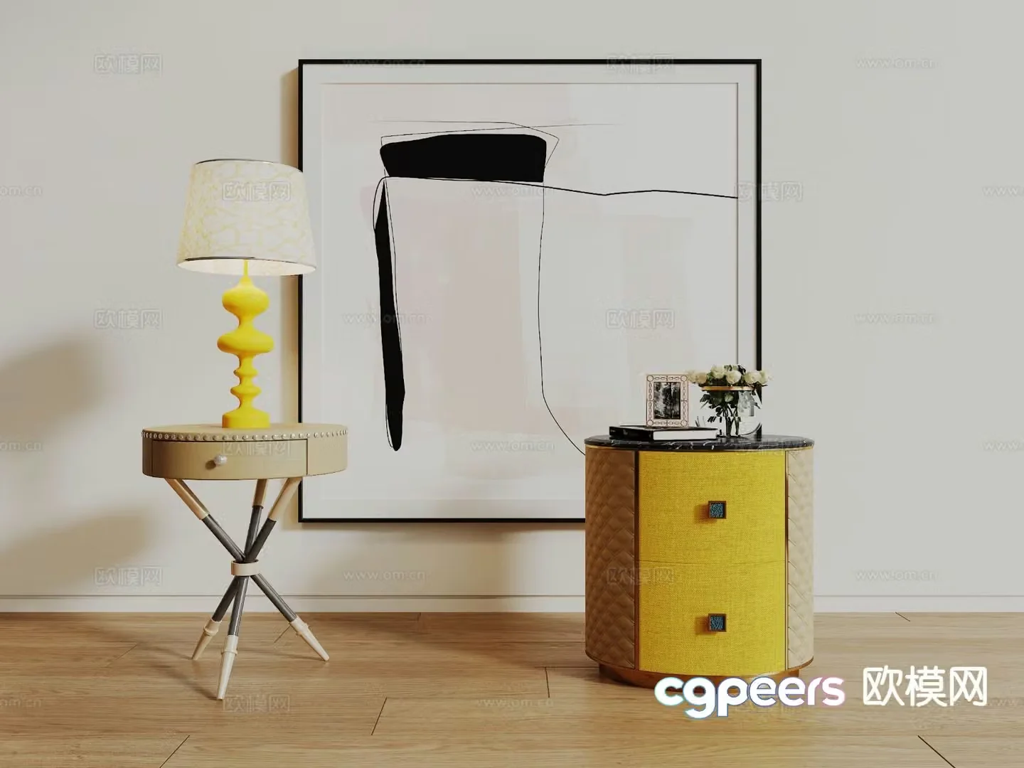 Light luxury bedside table 3D model