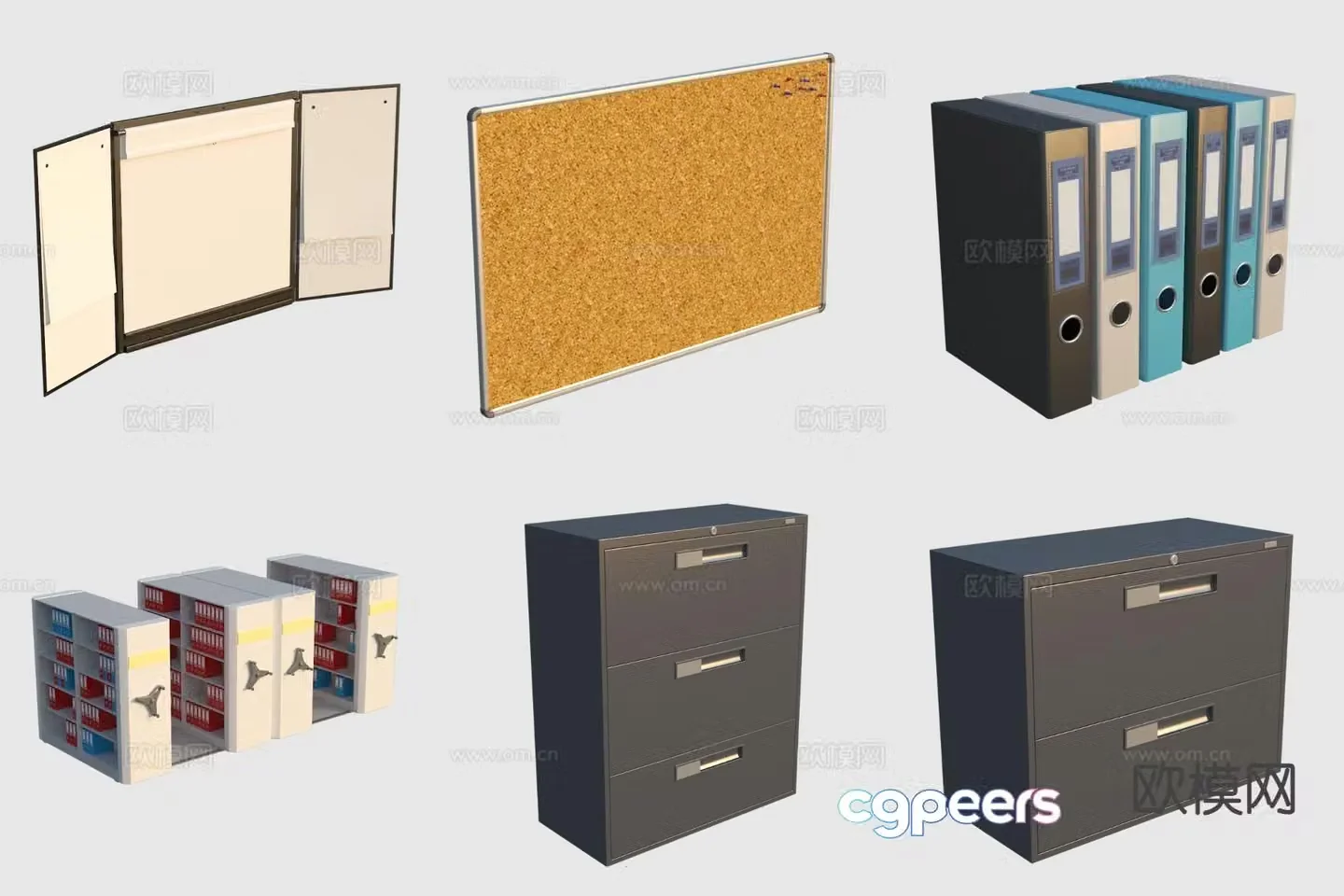 Office equipment folders shelves cork board whiteboard 3d model