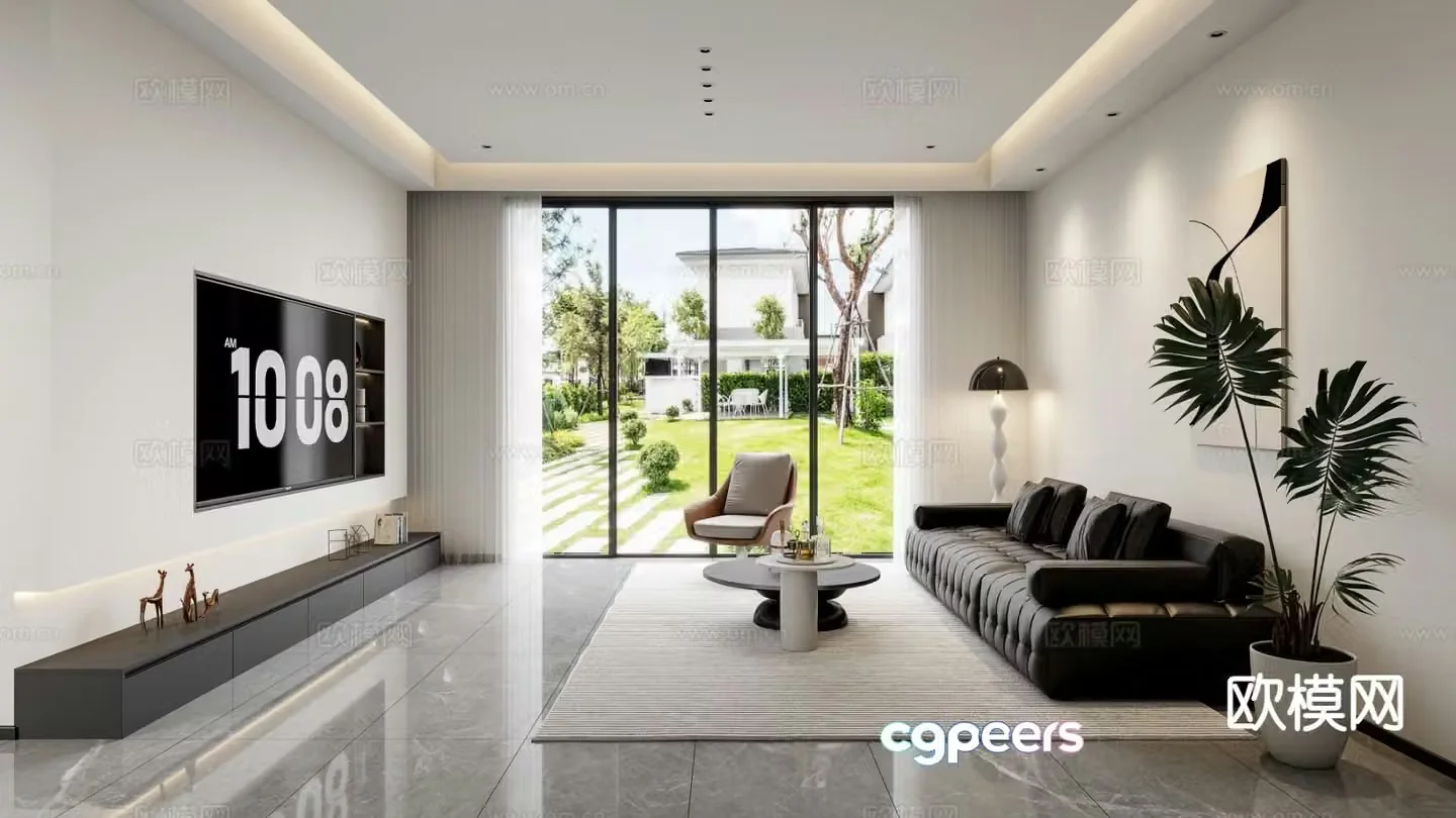 Black and white gray living room 3d model