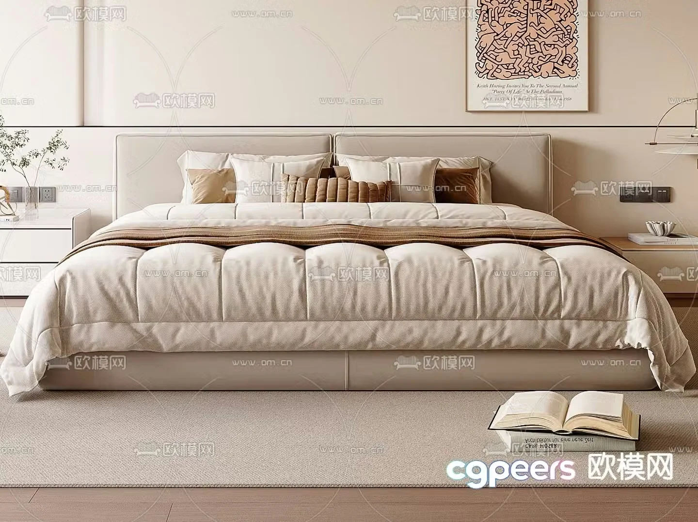 Modern double bed 3d model
