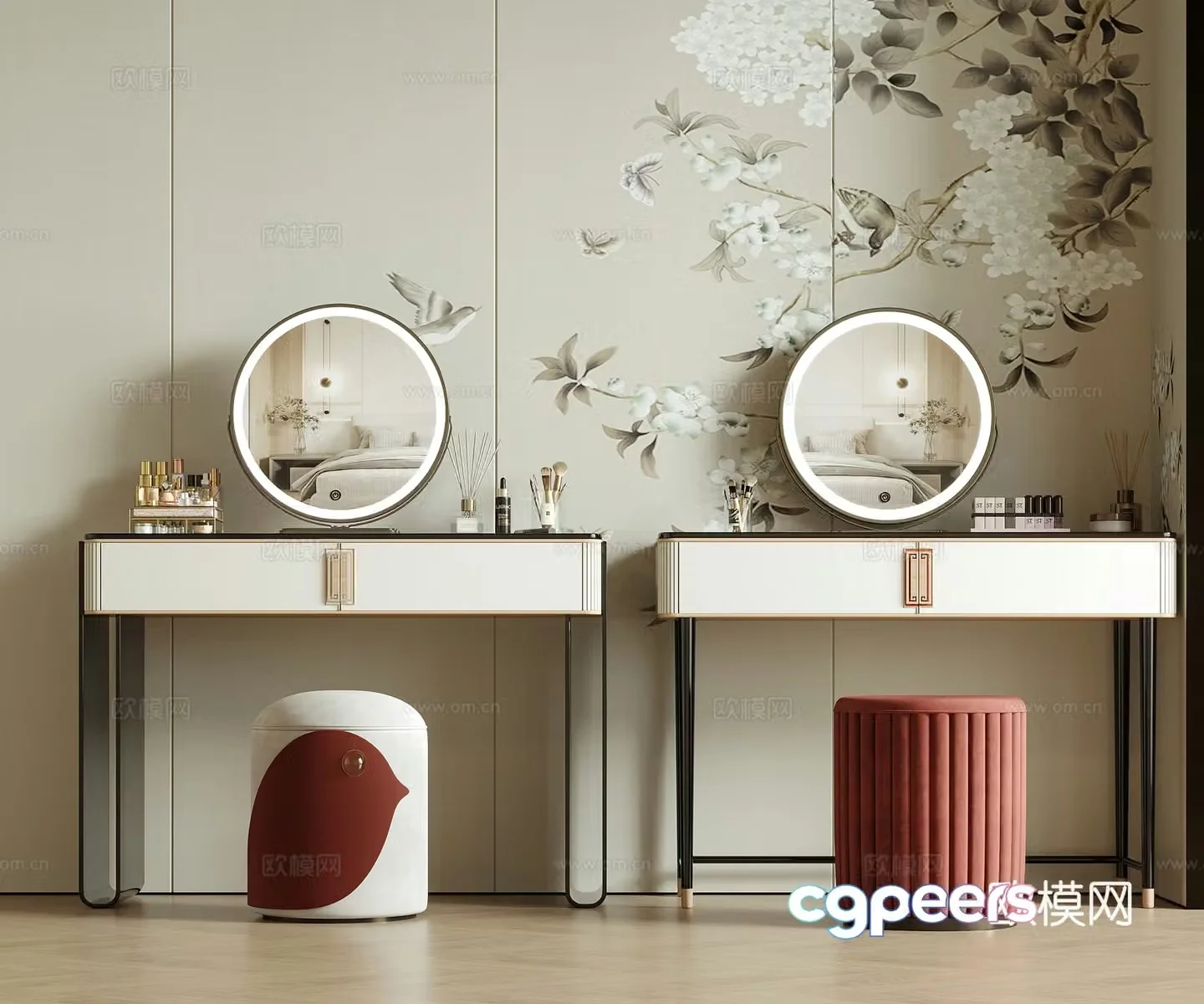 New Chinese dressing table dressing stool 3D model