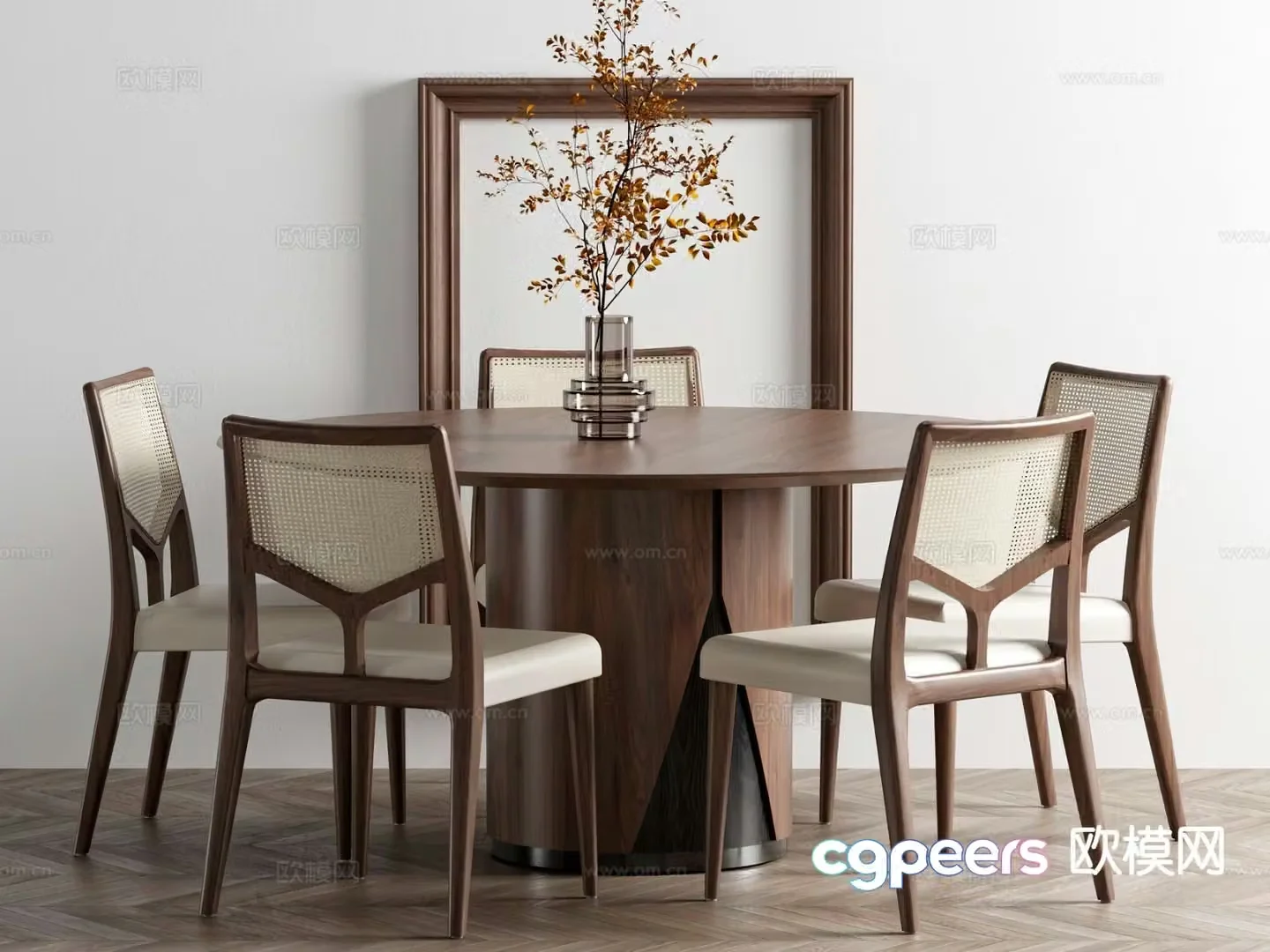 New Chinese style round dining table and chairs 3d model