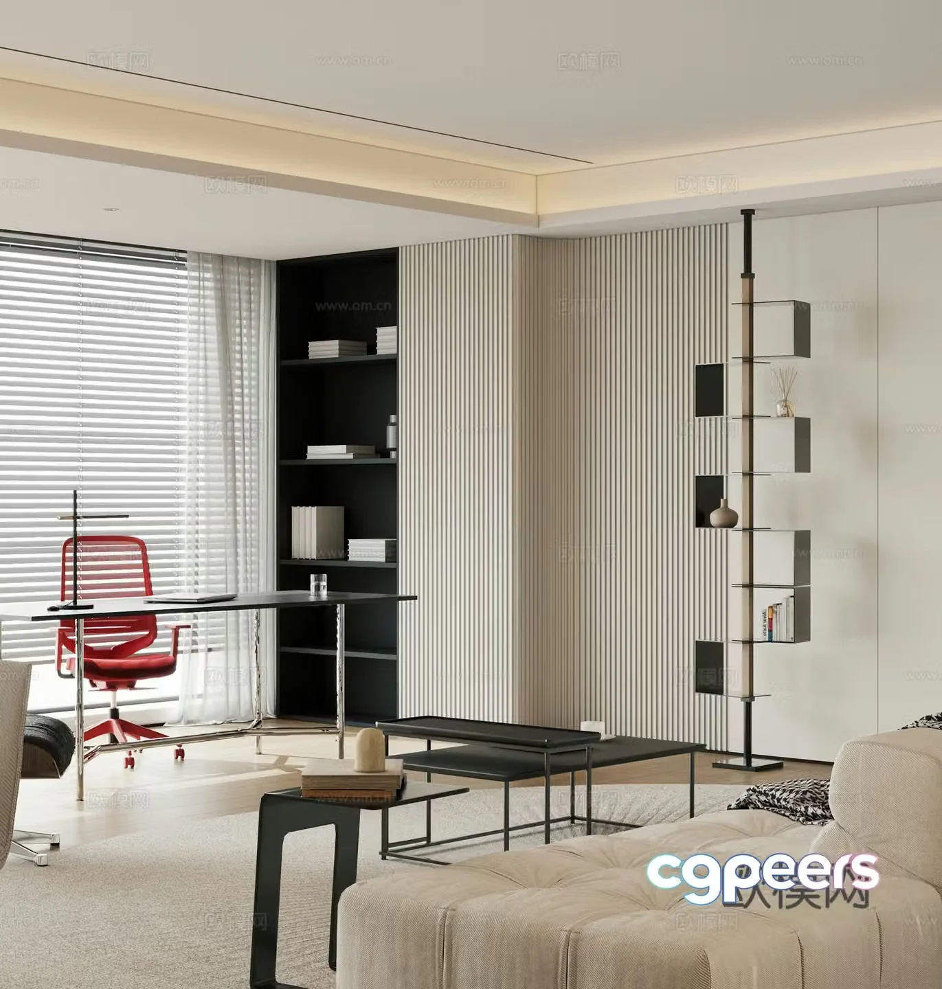 Modern living and dining room 3d model