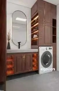 A Laundry Room With A Washing Machine 3D Model – 3029 – VRAY Render