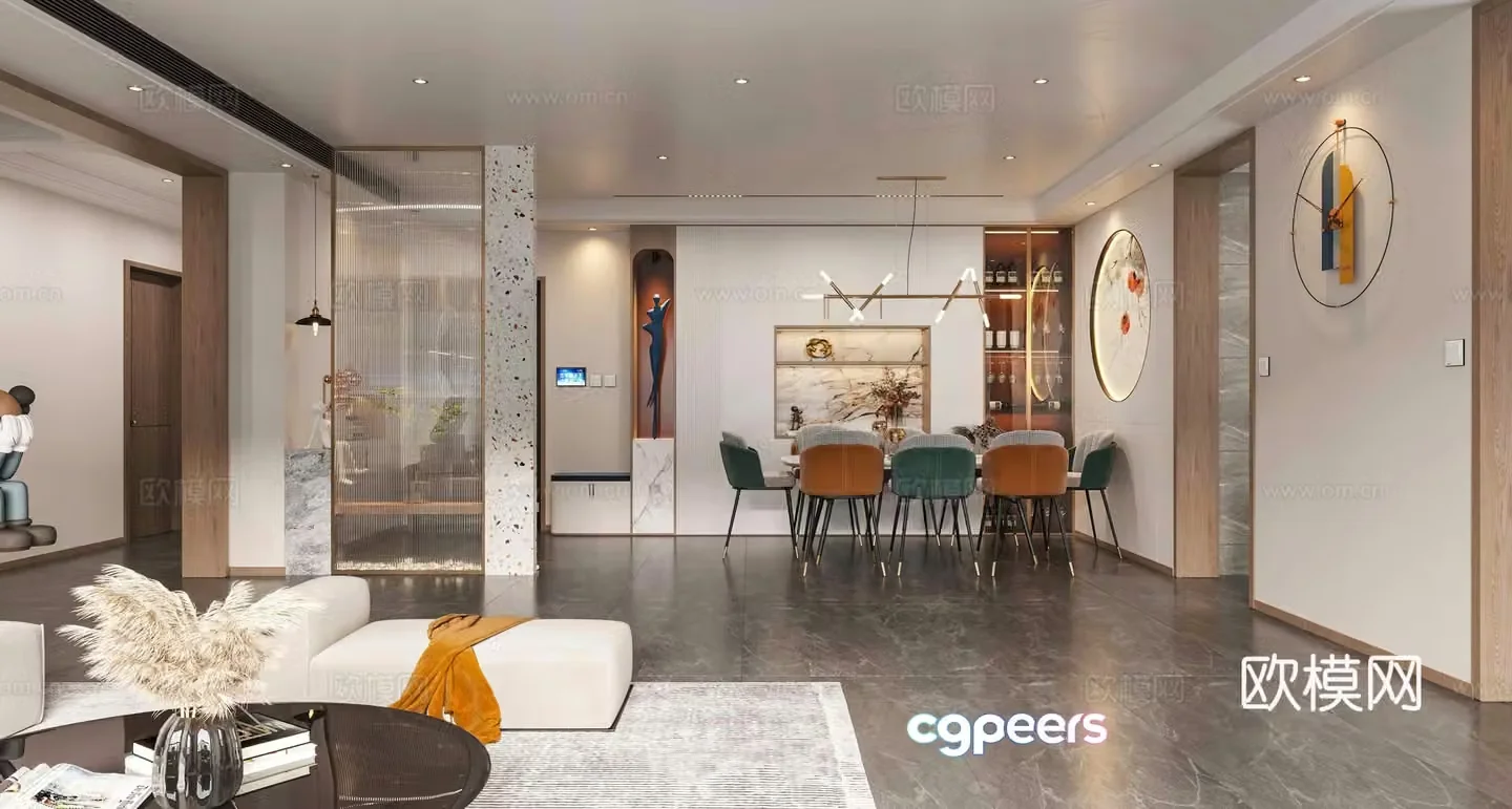 Modern restaurant Light luxury restaurant Dining table Wine cabinet Entrance opposite view wall Screen partition Ornament 3D model