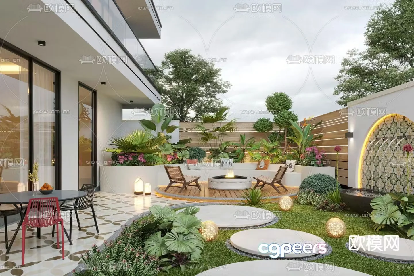 Villa courtyard garden 3d model