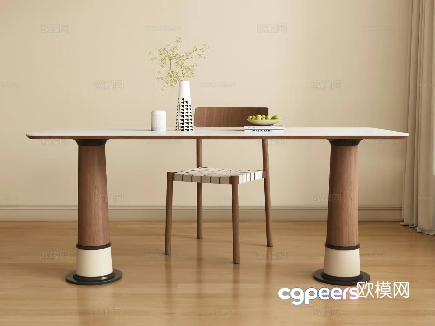 Modern medieval style long dining table and chair 3D model