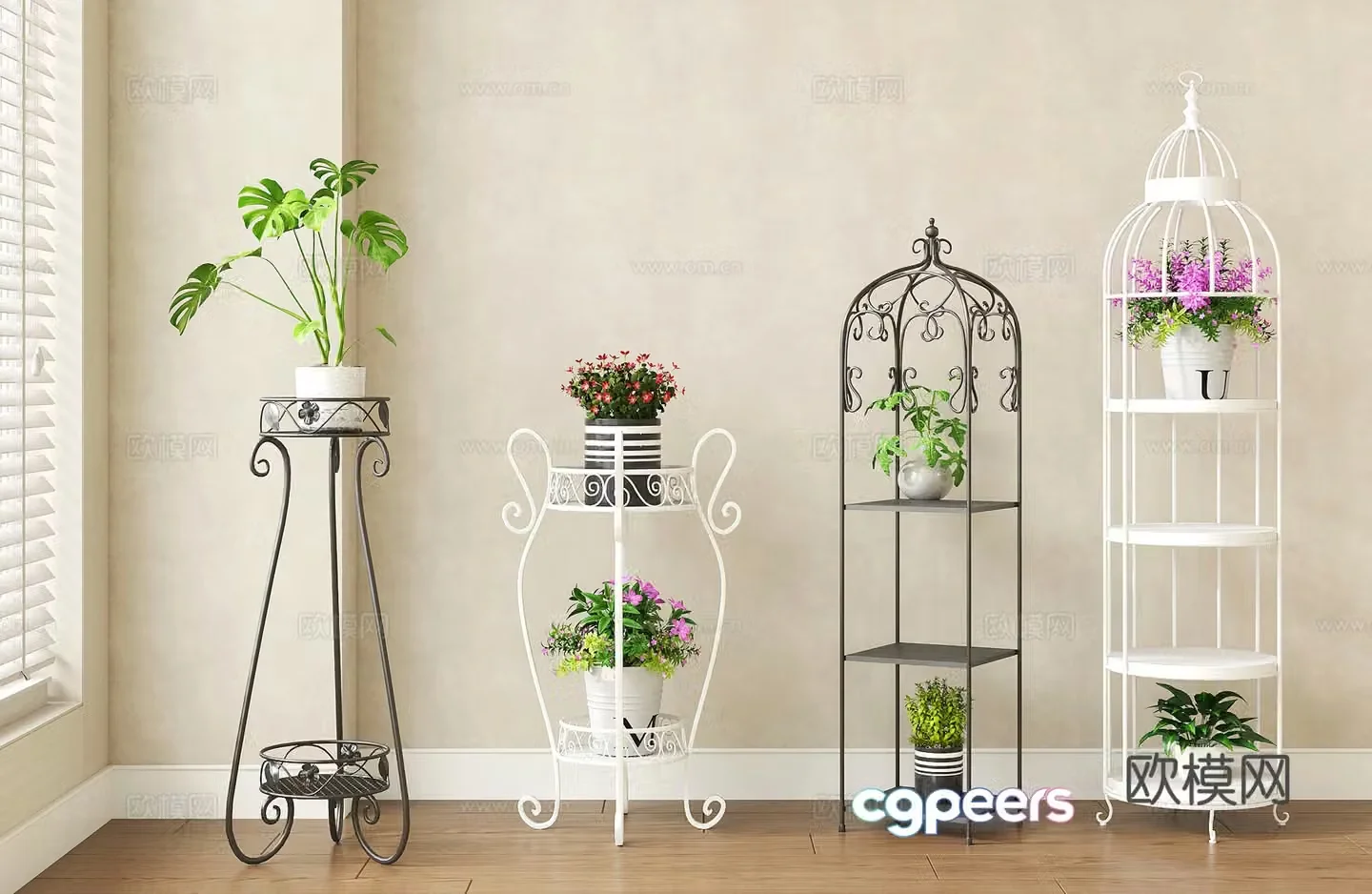 American iron flower stand flower table display decoration stand flower pot stand multi-layer bird cage storage rack 3D model