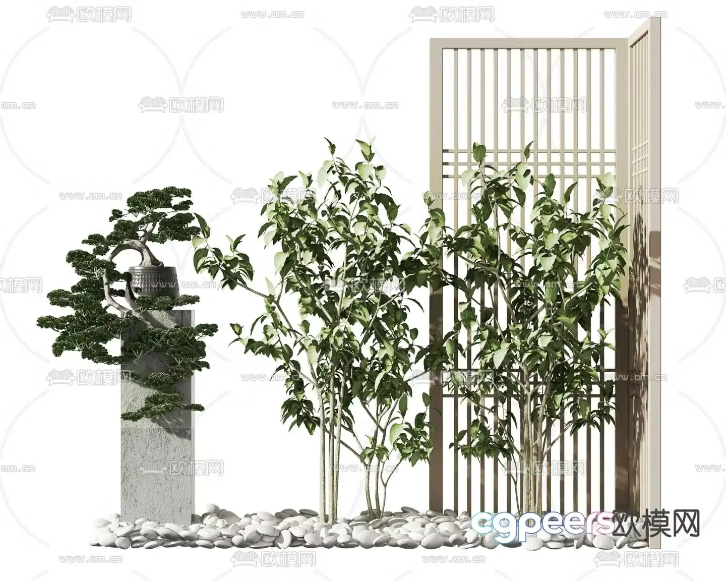 New Chinese style plant landscaping landscape sketch 3D model