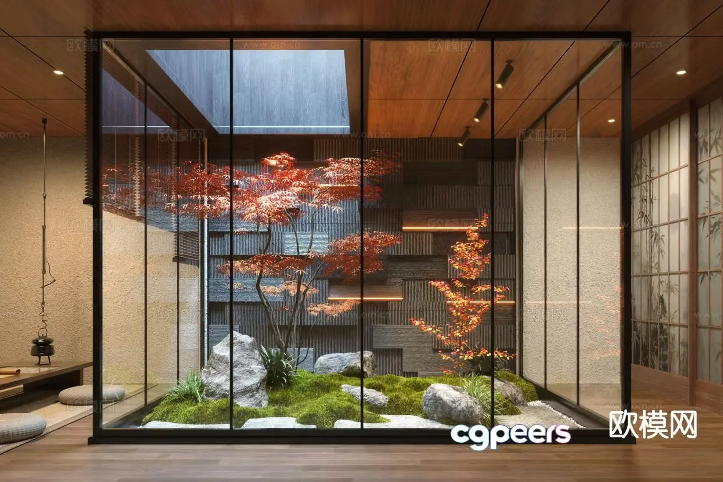 New Chinese style patio landscape red maple sketch 3D model