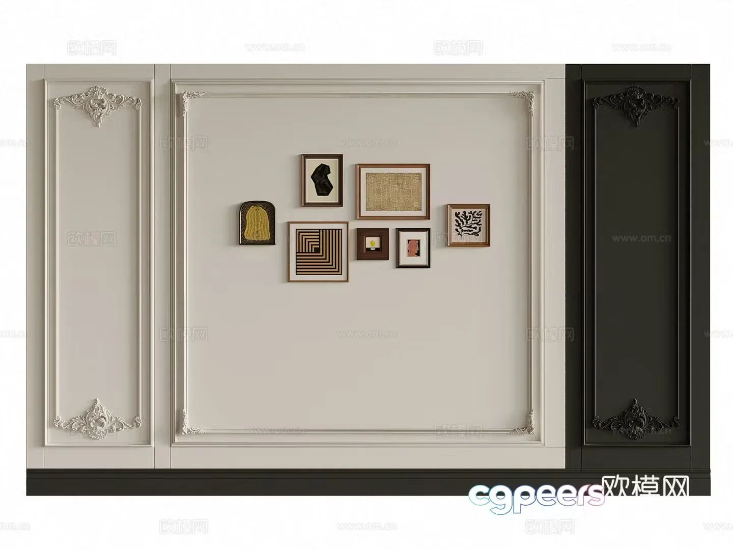 French bedside background wall Sofa background wall carving decorative painting 3d model