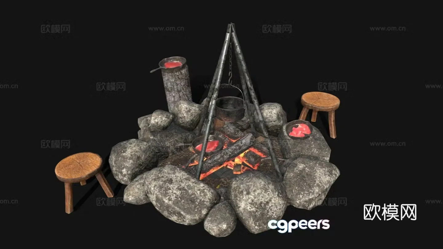 Modern Other Sketches Bonfire Fire Flame Camping Bonfire 3D Model